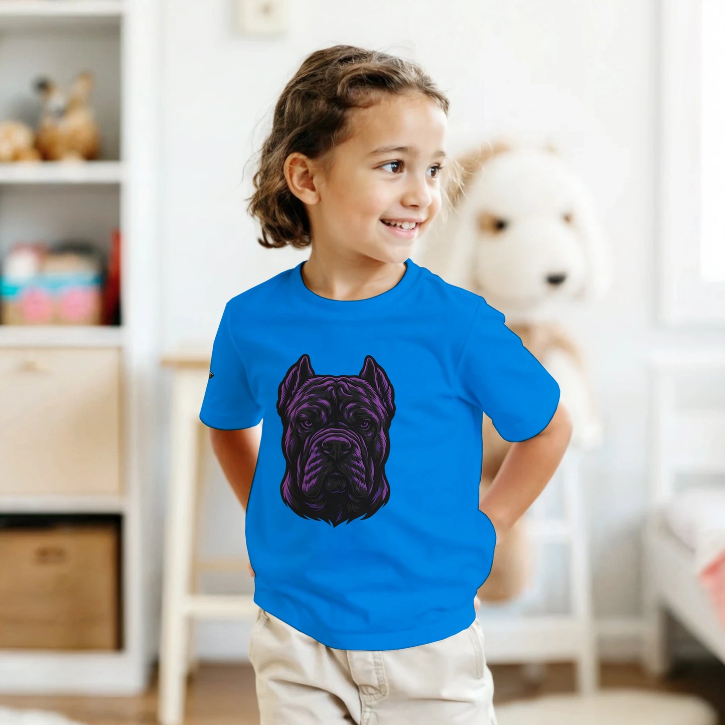 T-shirt enfant unisexe classique ras du cou bleu tête Cane Corso
