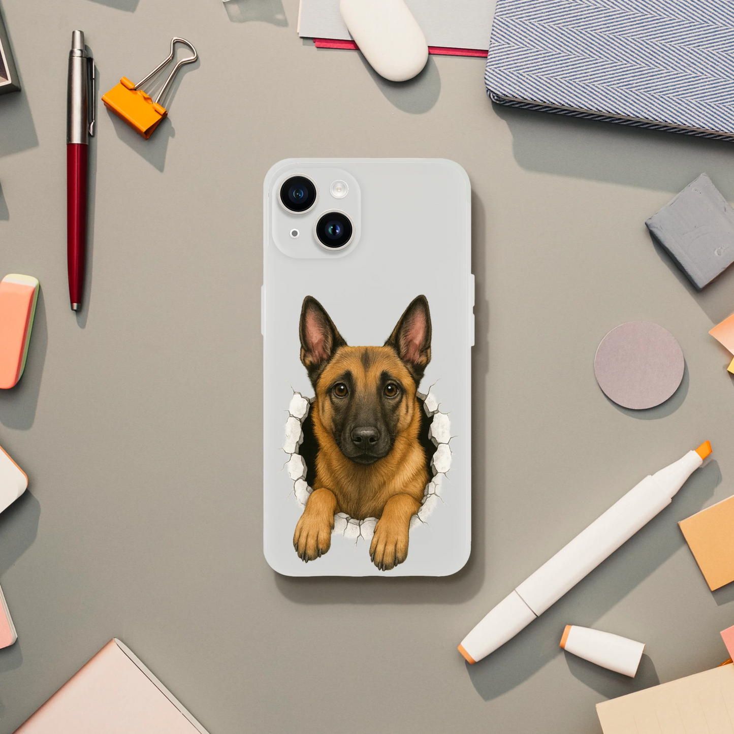 Coque pour Iphone Malinois trou mur2
