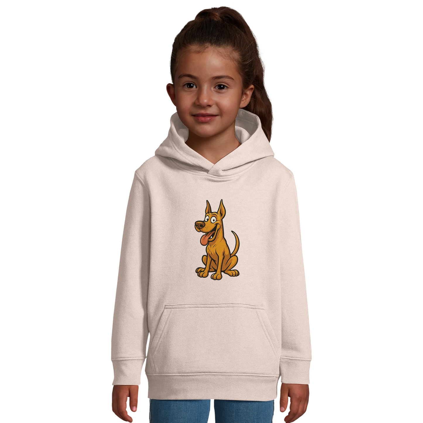 Sweat-shirt à capuche enfant rose Dobermann humour