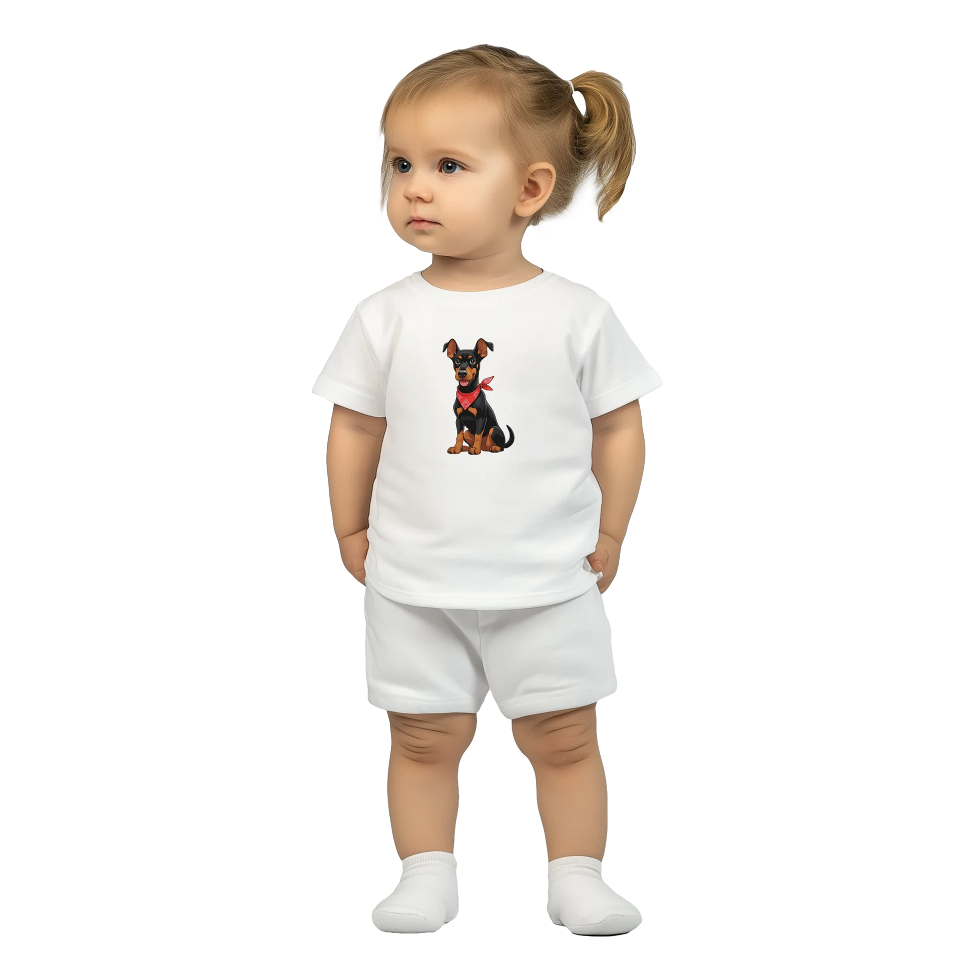 T-shirt bébé blanc coton manches courtes Dobermann