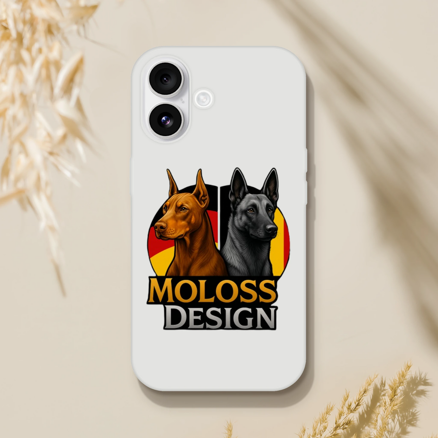 Marque MolossDesign | Coque transparente pour IPhone Dobermann+Malinois avec drapeaux1 MolossDesign