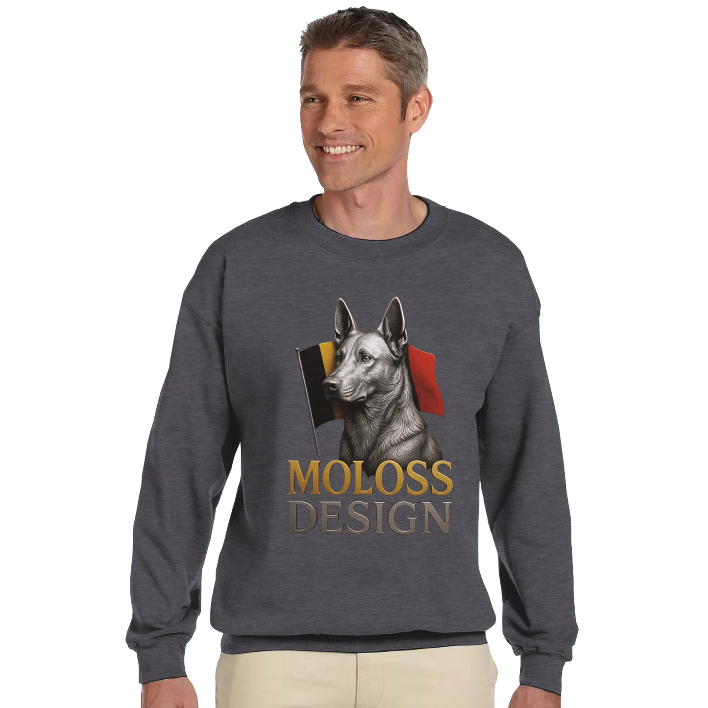 Sweat-shirt adulte unisexe classique ras du cou gris Malinois+drapeau