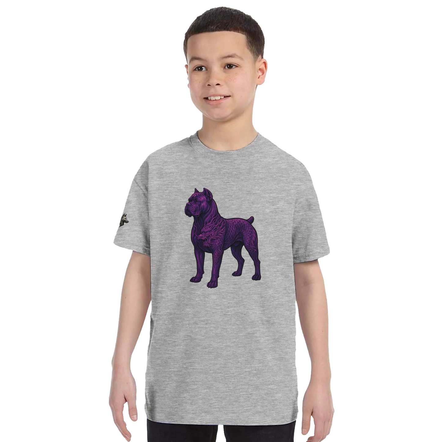 T-shirt enfant unisexe classique ras du cou gris Cane Corso+Dragon
