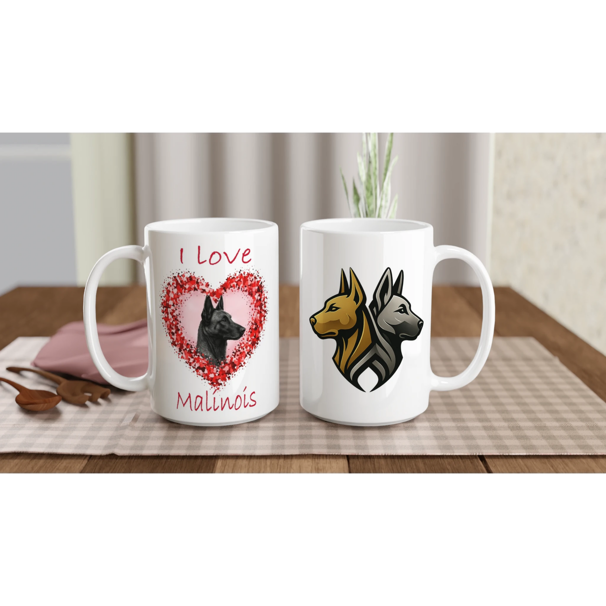 Mug en céramique blanche de 443 ml (15 oz) I love Malinois