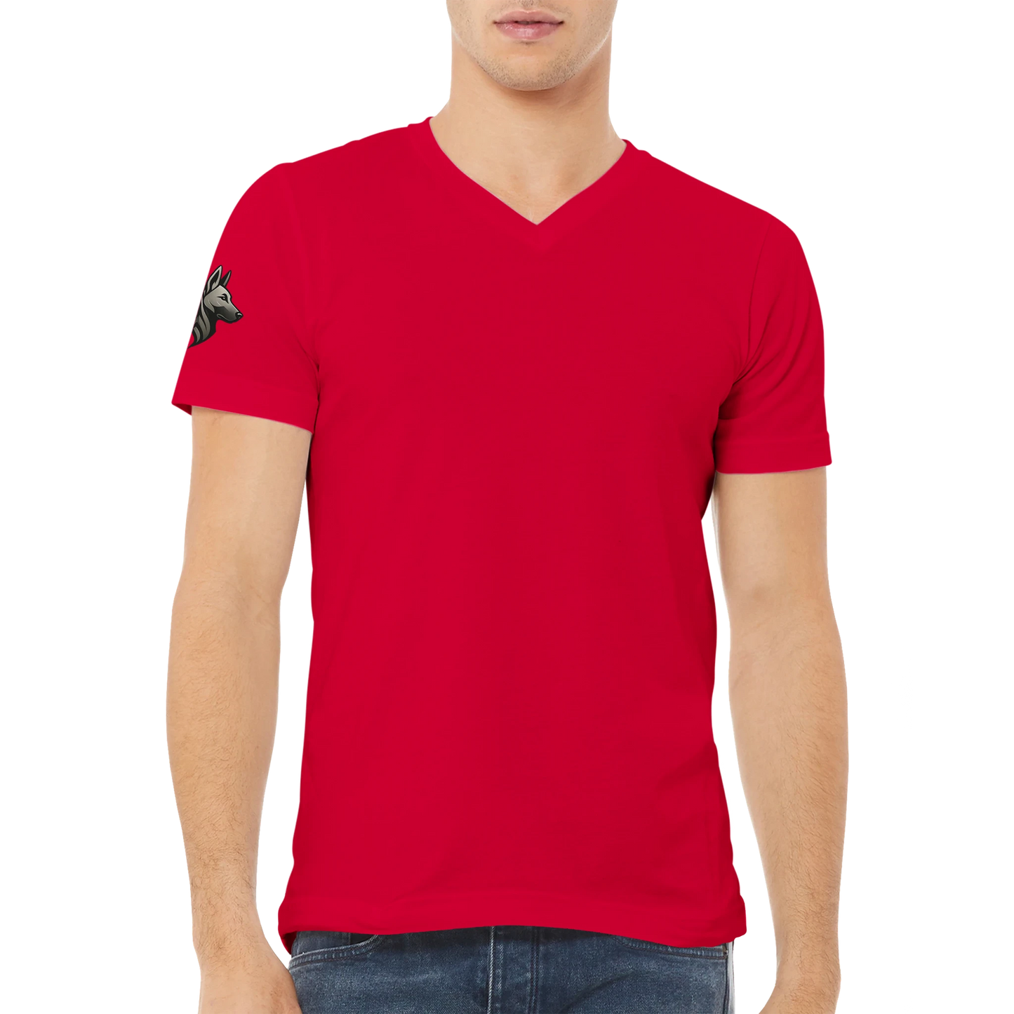 T-shirt unisexe premium uni col en V avec logo sur manche droite MolossDesign