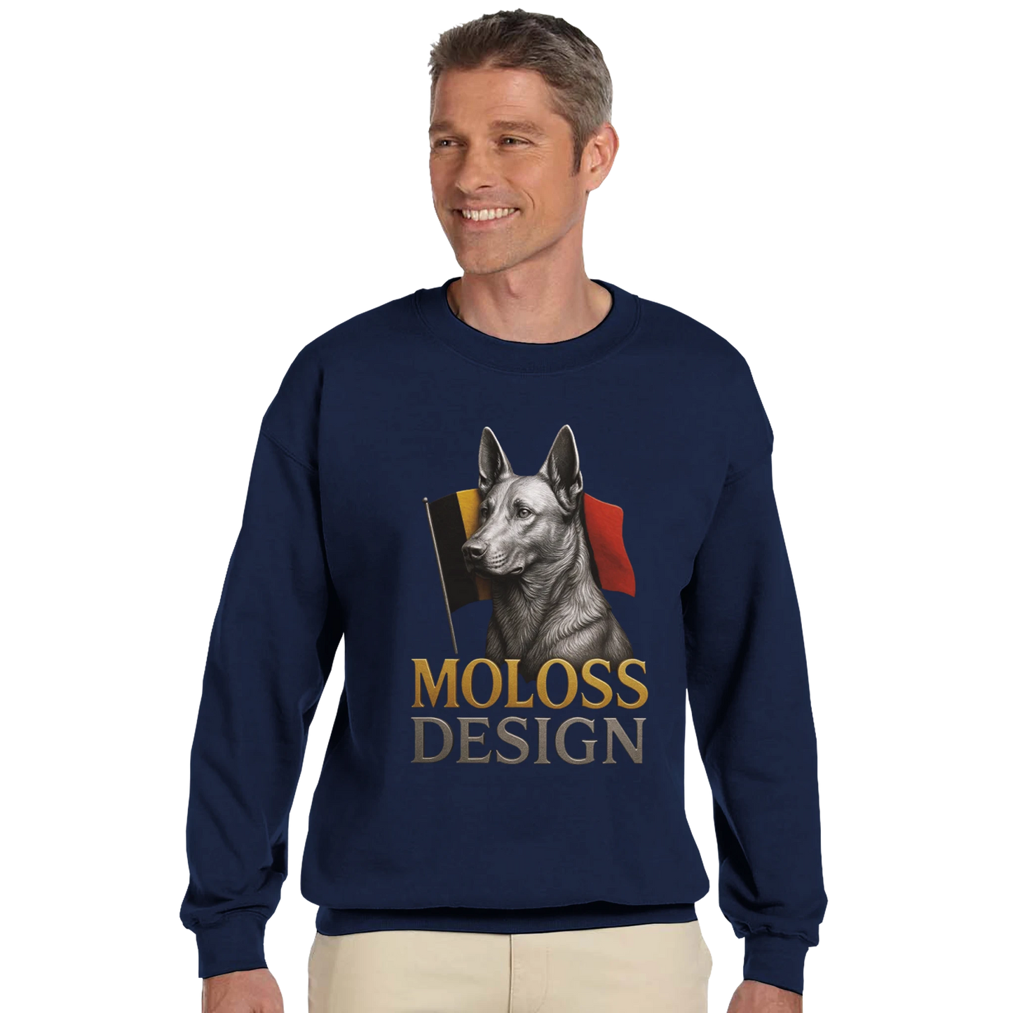 Sweat-shirt adulte unisexe classique ras du cou bleu Malinois+drapeau
