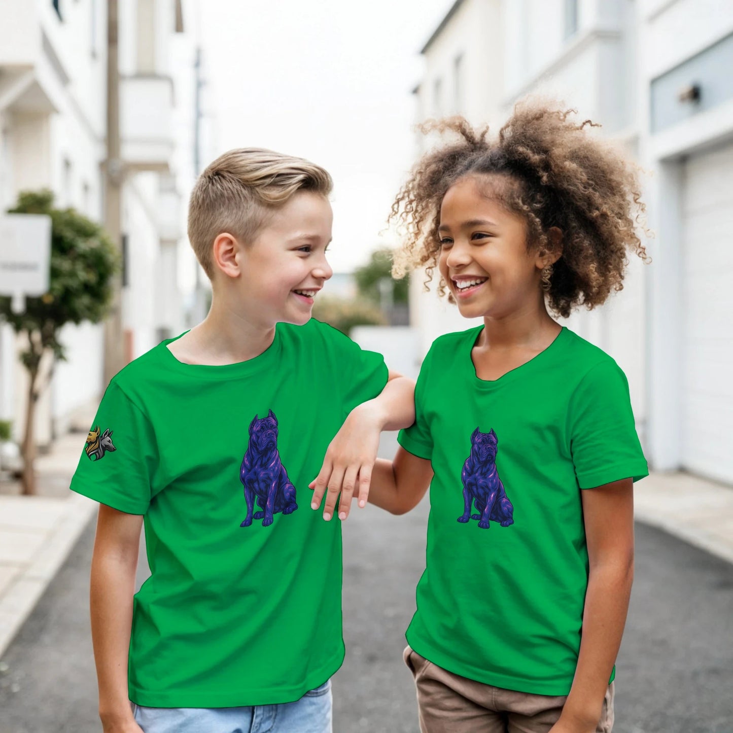 T-shirt enfant classique ras du cou Cane Corso 2 avec logo sur manche droite MolossDesign