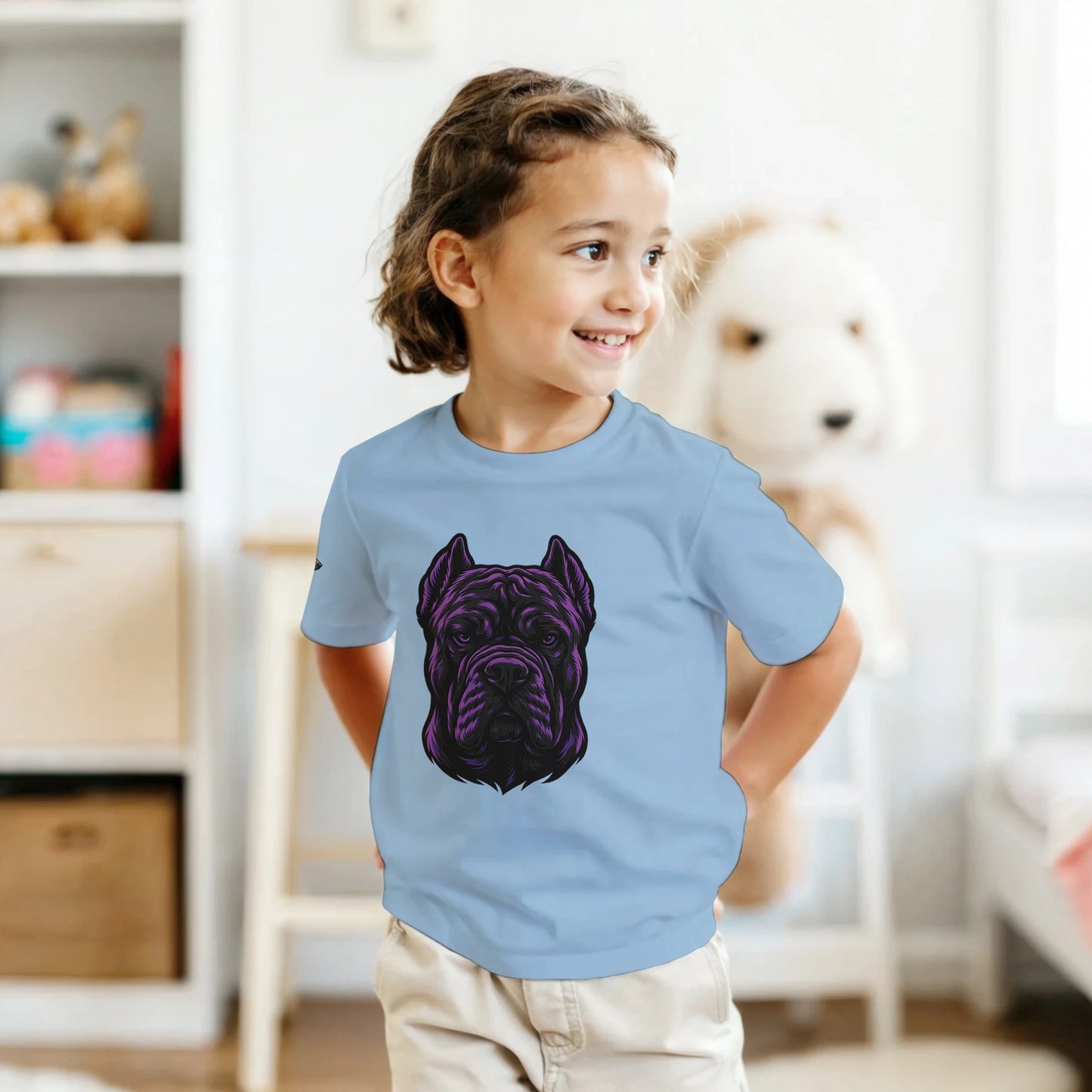 T-shirt enfant unisexe classique ras du cou bleu tête Cane Corso
