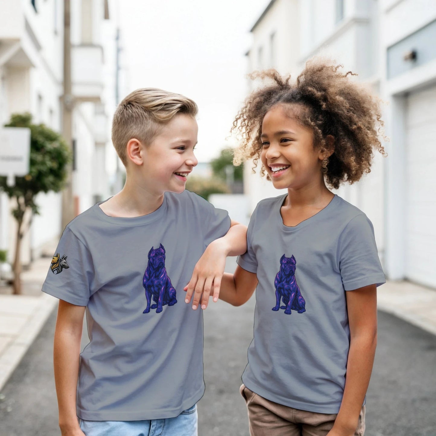 T-shirt enfant classique ras du cou Cane Corso 2 avec logo sur manche droite MolossDesign