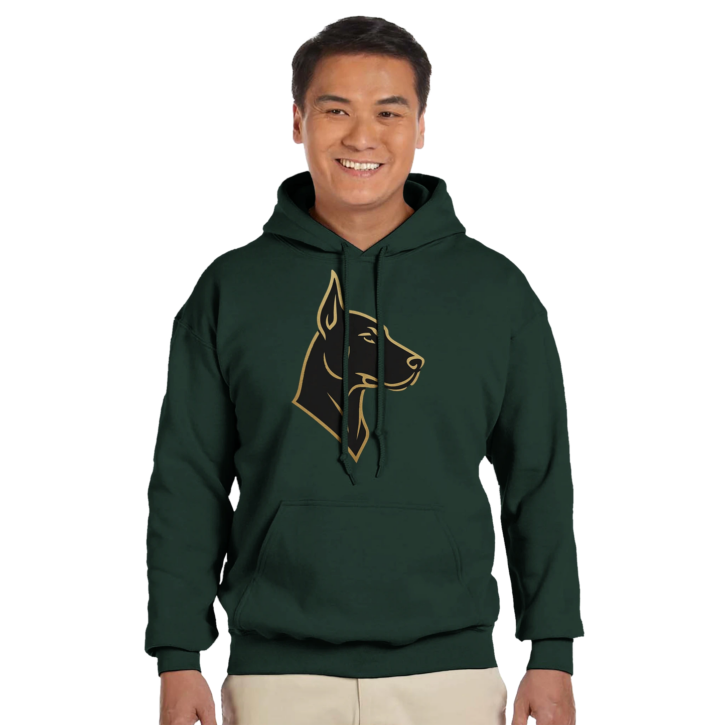 Sweat à capuche adulte unisexe classique vert tête Dobermann