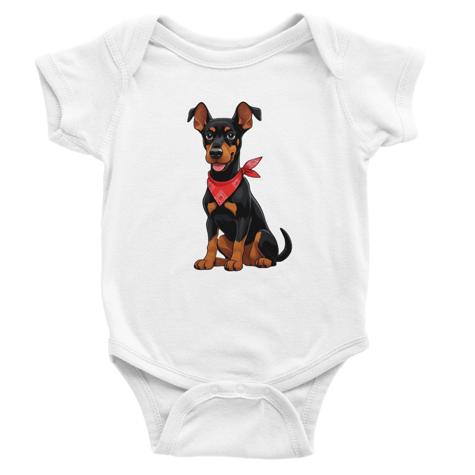 Body bébé blanc coton manches courtes Dobermann