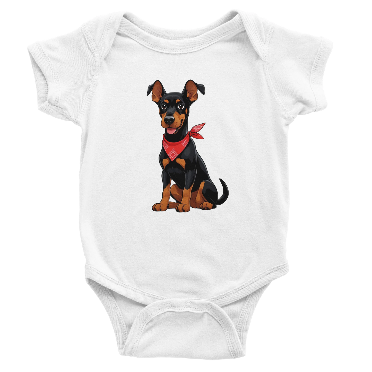 Body bébé blanc coton manches courtes Dobermann