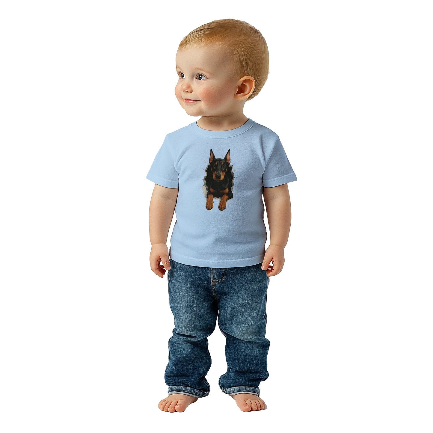 T-shirt bébé bleu ciel coton manches courtes Dobermann