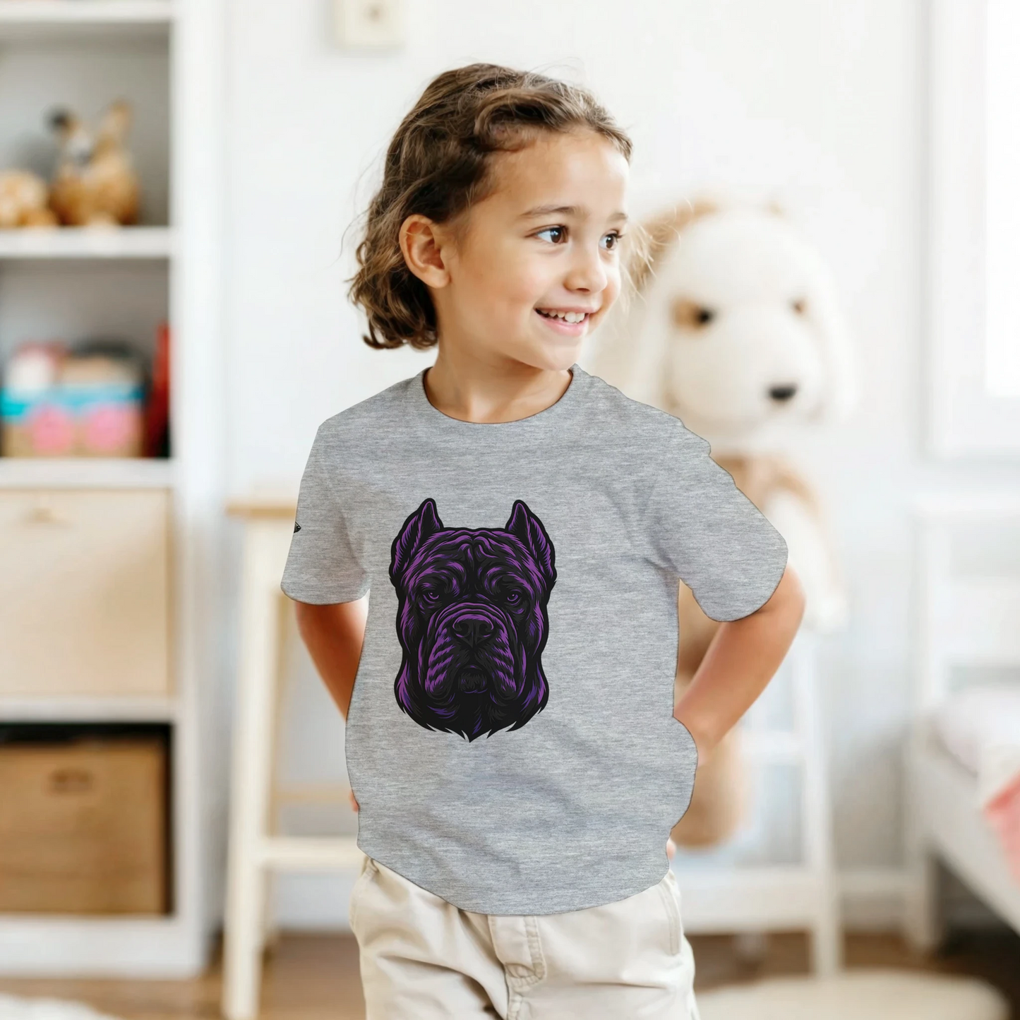 T-shirt enfant unisexe classique ras du cou gris tête Cane Corso