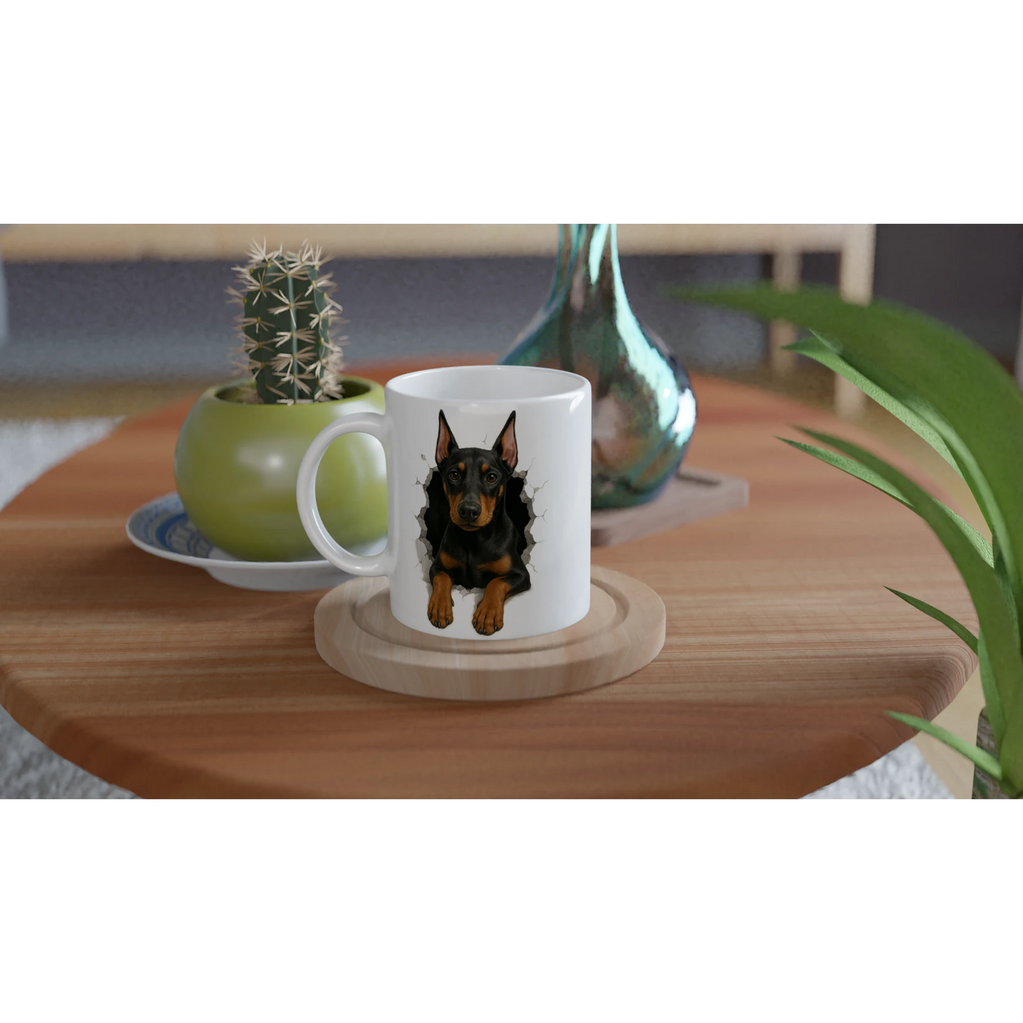 Mug céramique blanche 325 ml (11 oz) Dobermann trou mur