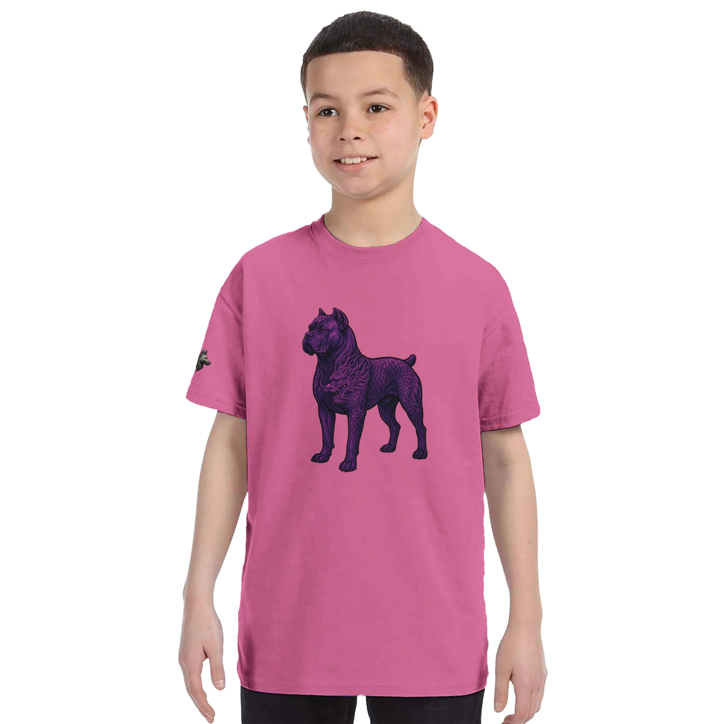 T-shirt enfant unisexe classique ras du cou rose Cane Corso+Dragon