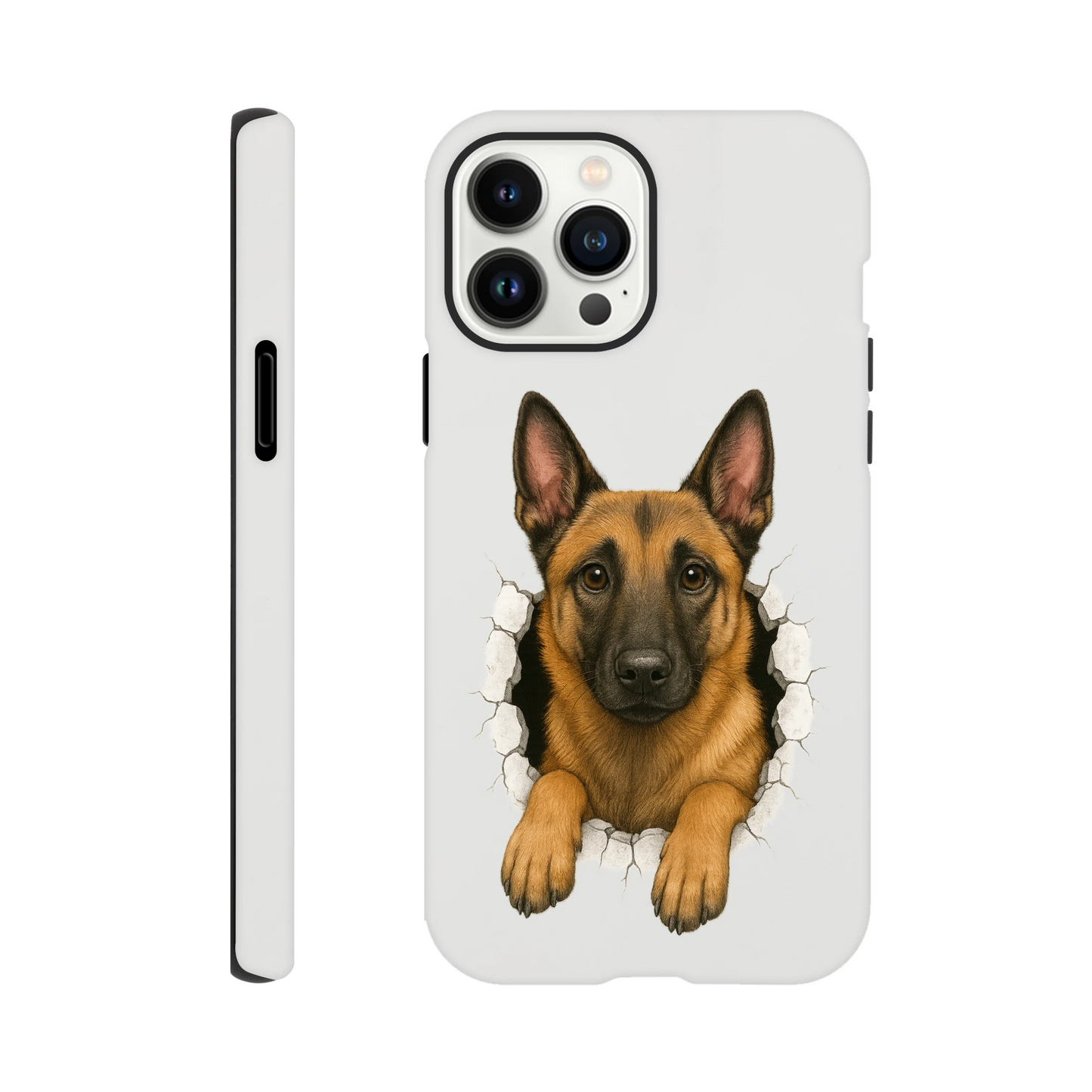 Coque résistante pour Iphone Malinois trou mur2