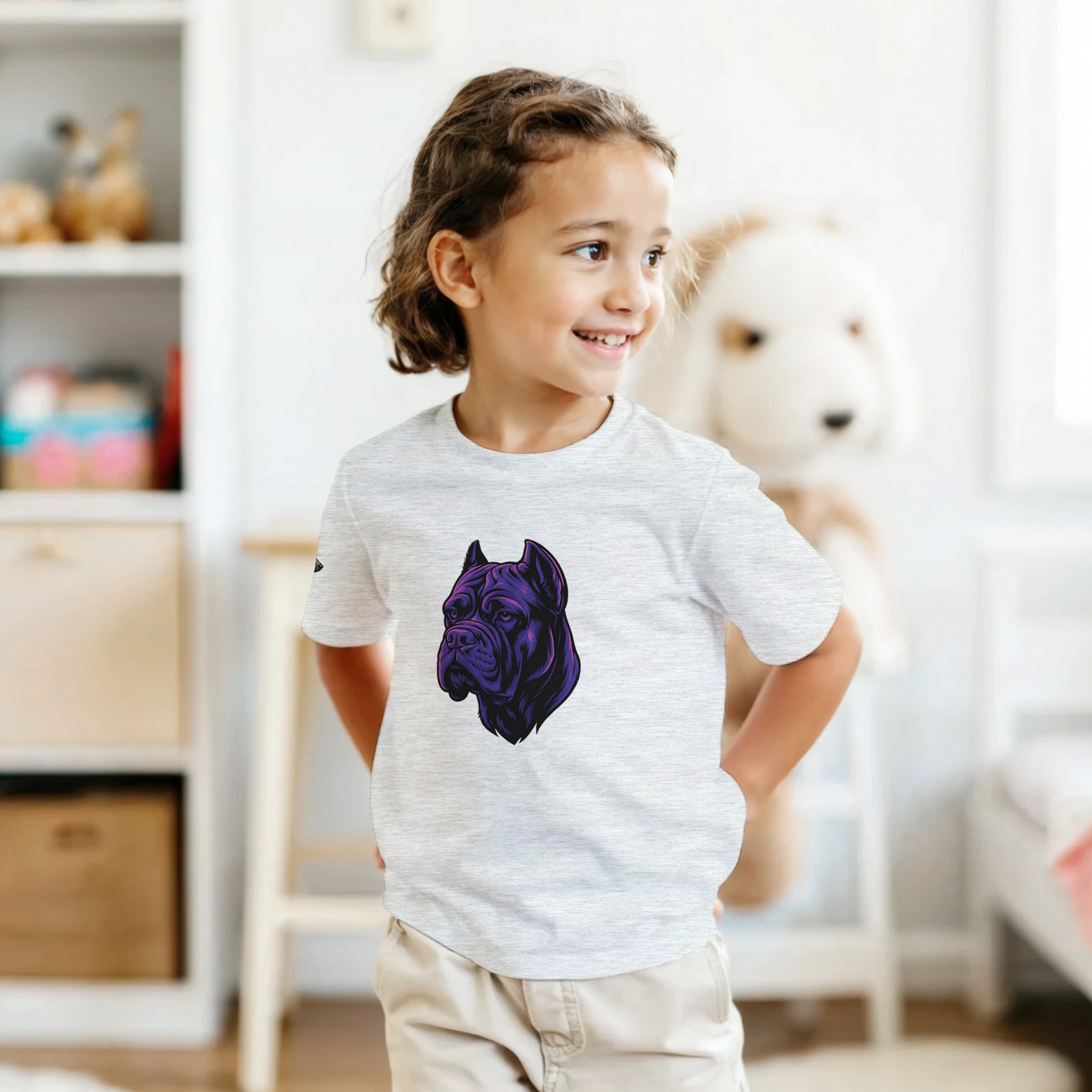 T-shirt enfant classique ras du cou tête Cane Corso 1 avec logo sur manche droite MolossDesign