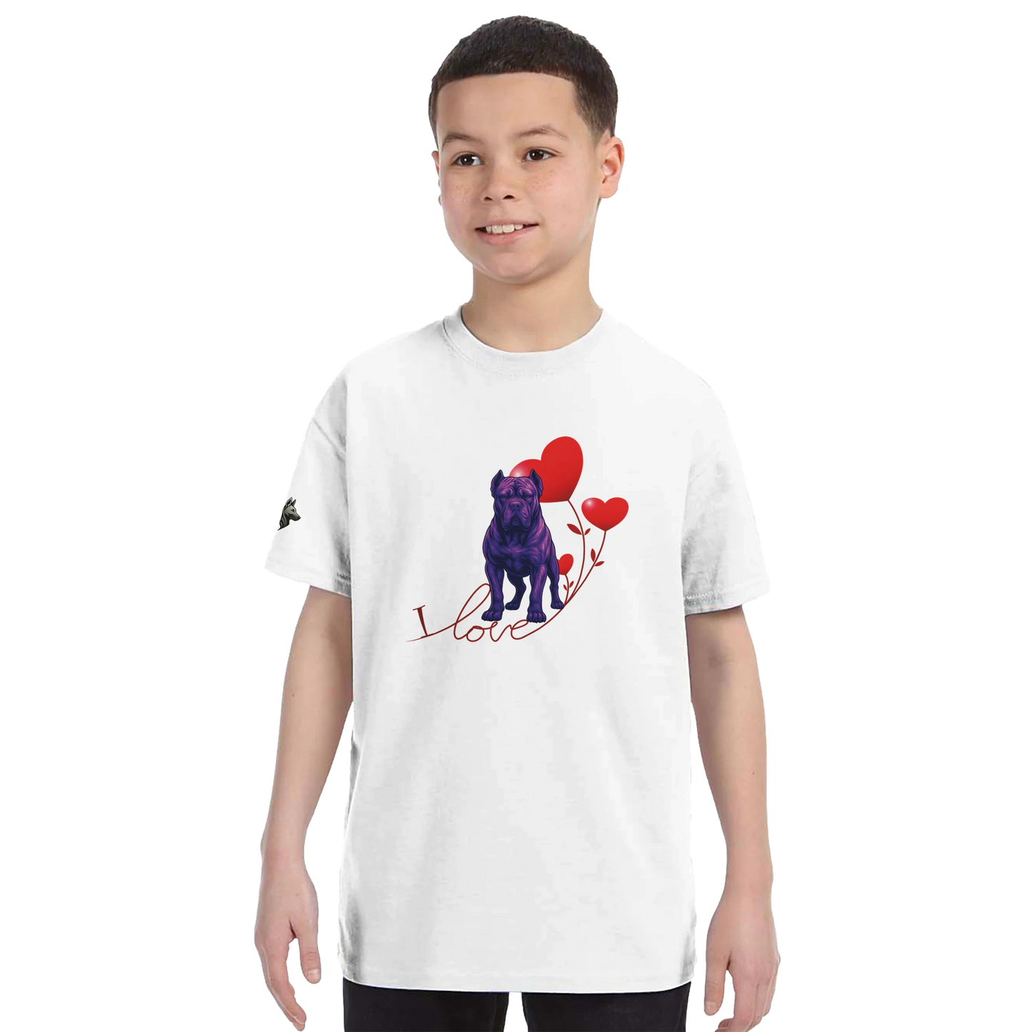 T-shirt enfant unisexe classique ras du cou blanc I love Cane Corso