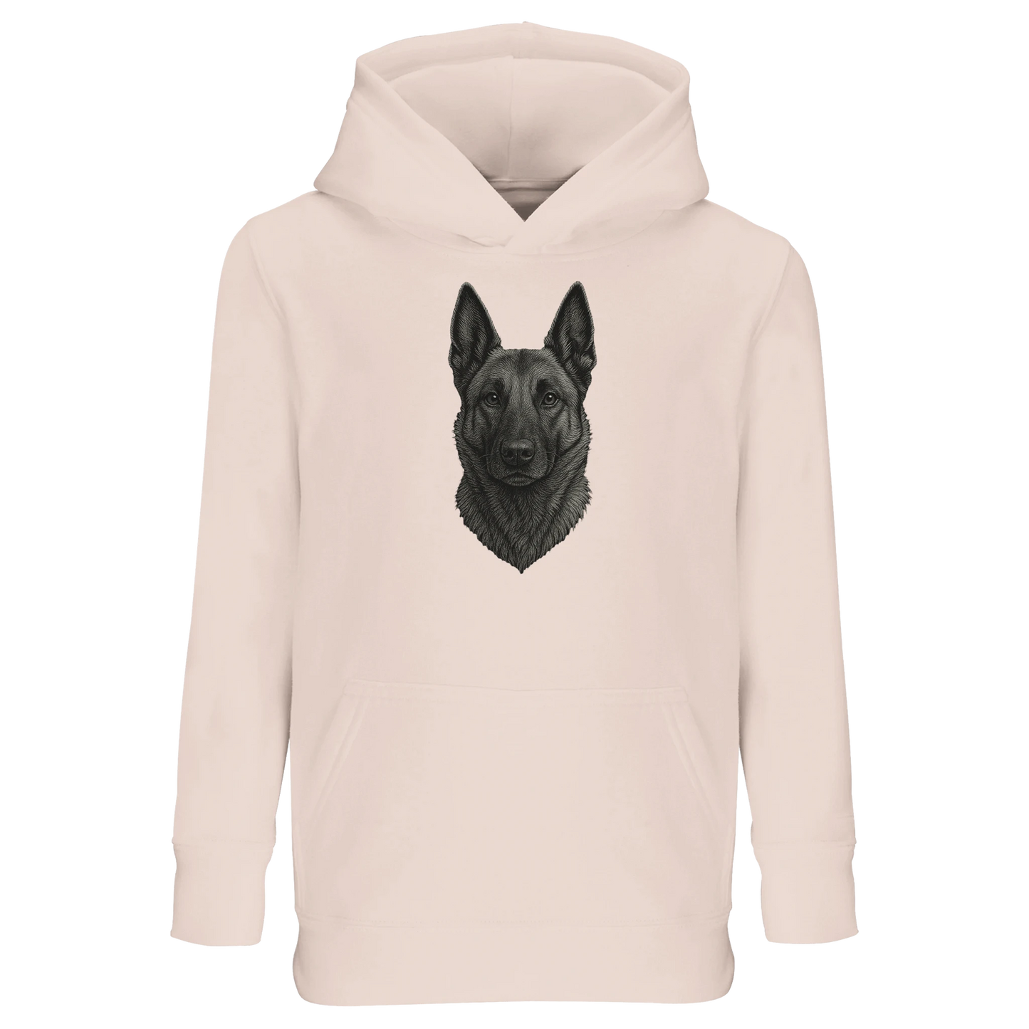 Sweat-shirt à capuche enfant rose clair tête Malinois argentée