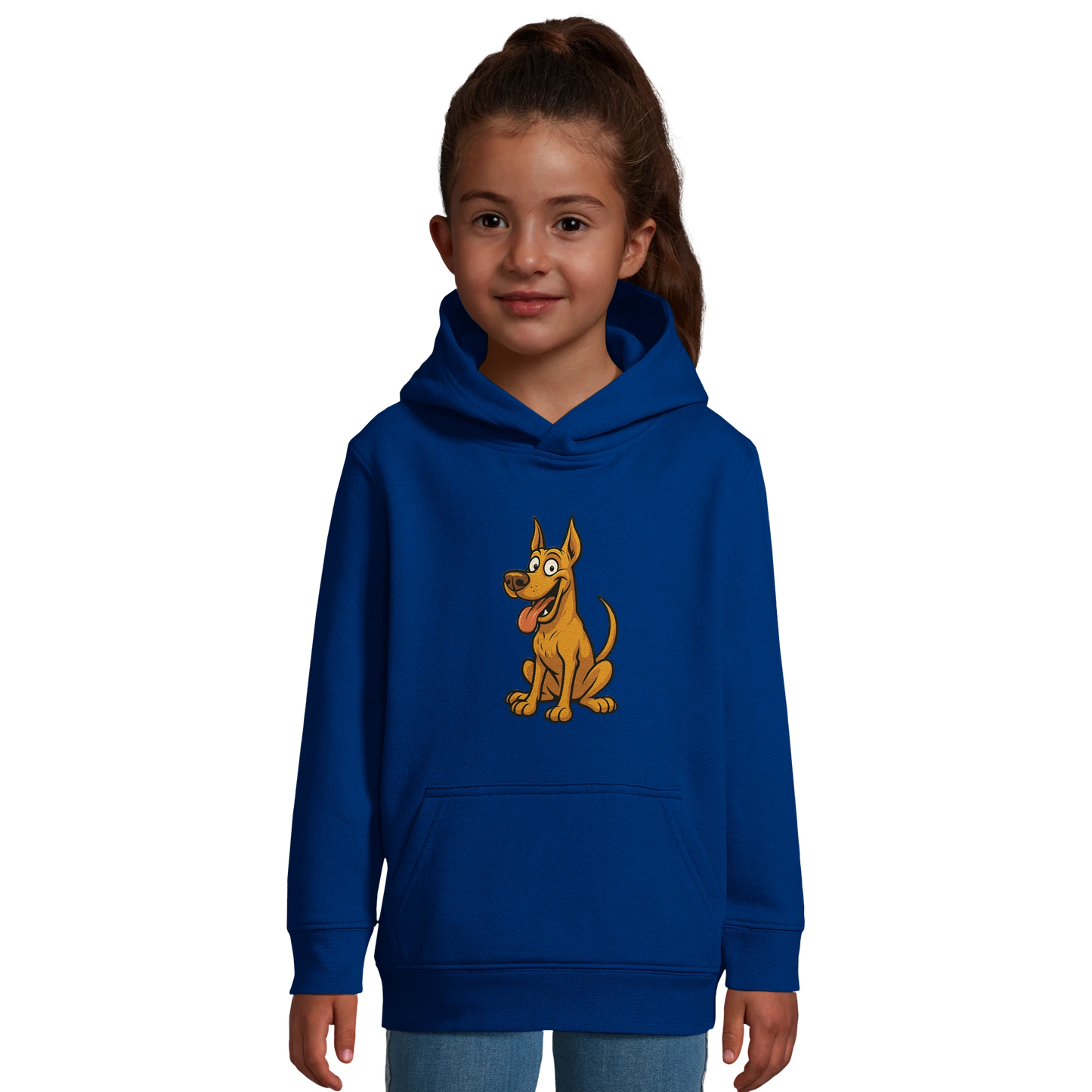 Sweat-shirt à capuche enfant bleu Dobermann humour