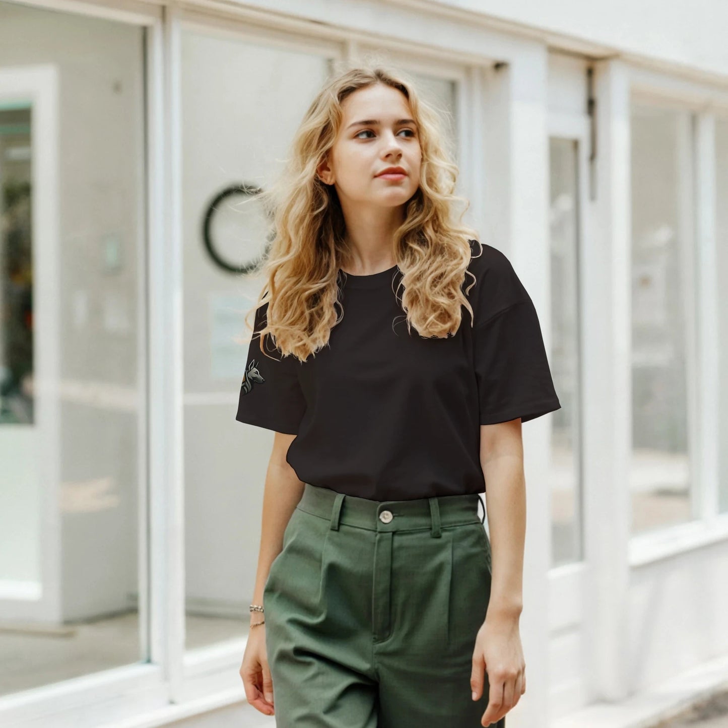 T-shirt adulte unisexe classique ras du cou avec logo sur manche droite MolossDesign