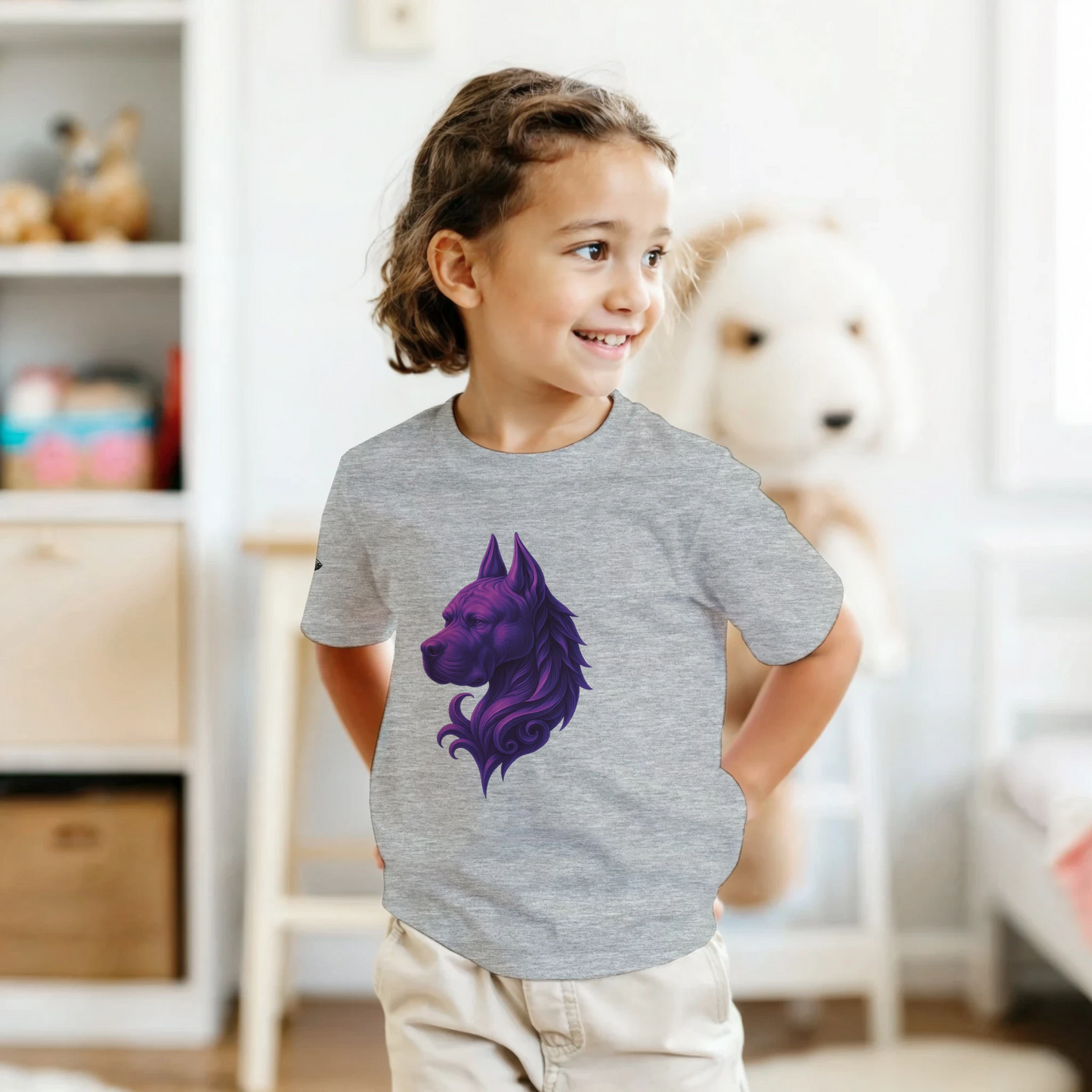 T-shirt enfant unisexe classique ras du cou gris tête majestueuse Cane Corso