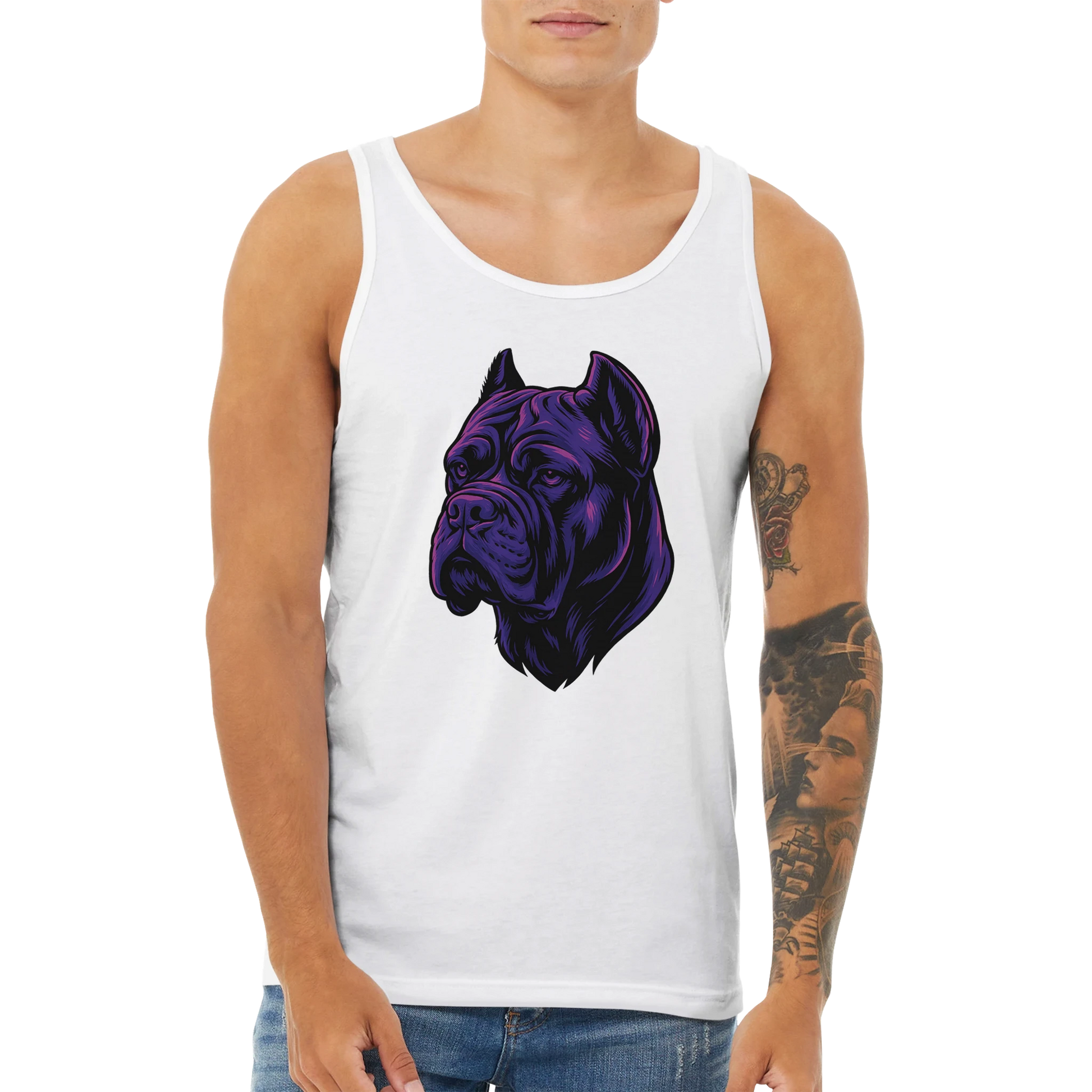 Débardeur adulte unisexe premium blanc tête Cane Corso