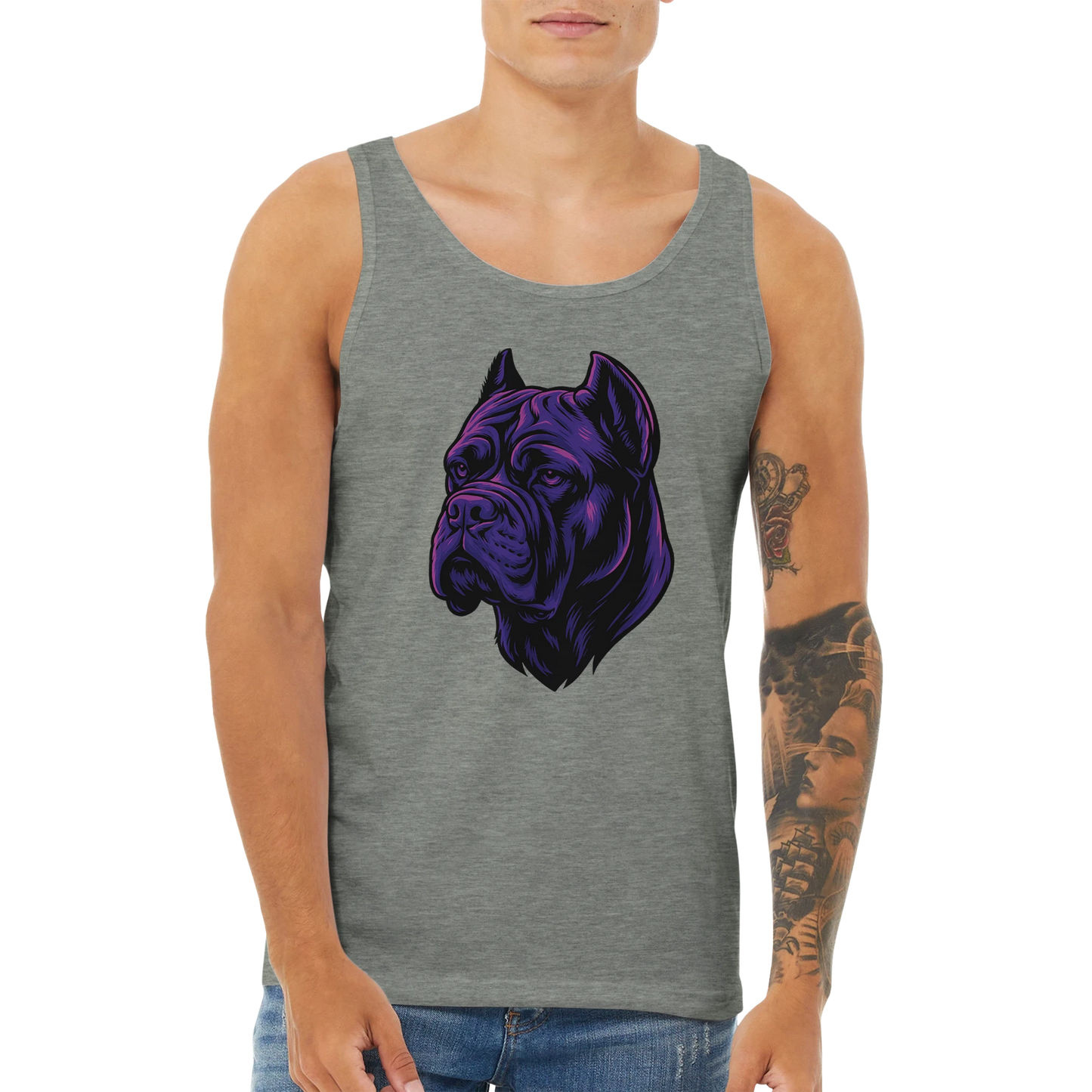 Débardeur adulte unisexe premium gris tête Cane Corso