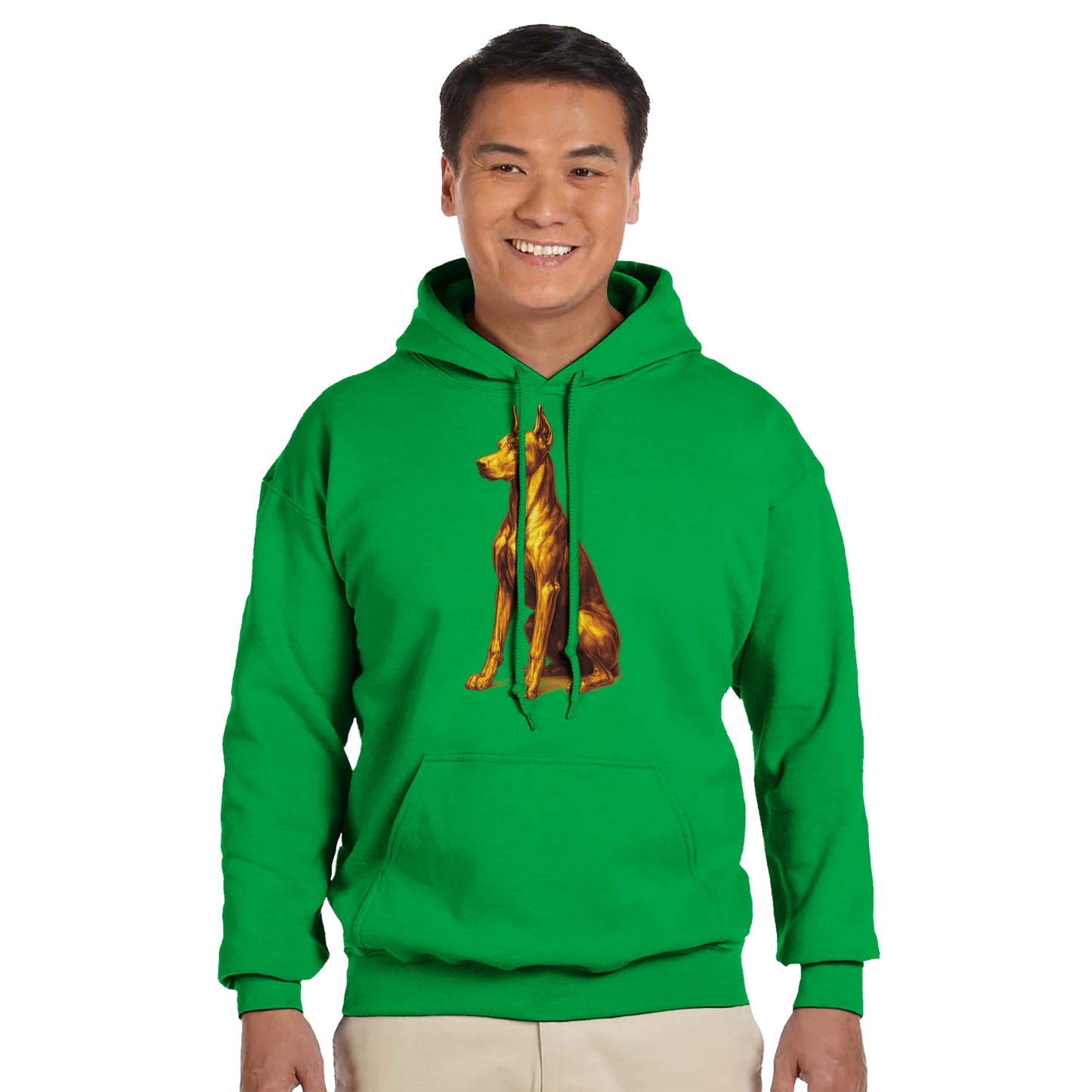 Sweat à capuche adulte unisexe classique vert Dobermann doré