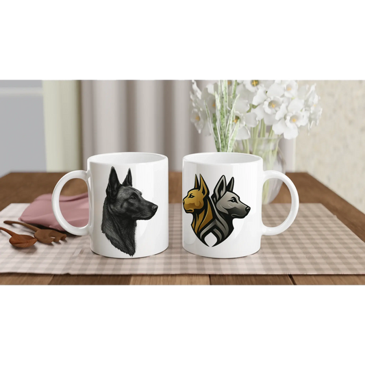 Mug céramique blanche 325 ml (11 oz) tête Malinois argentée