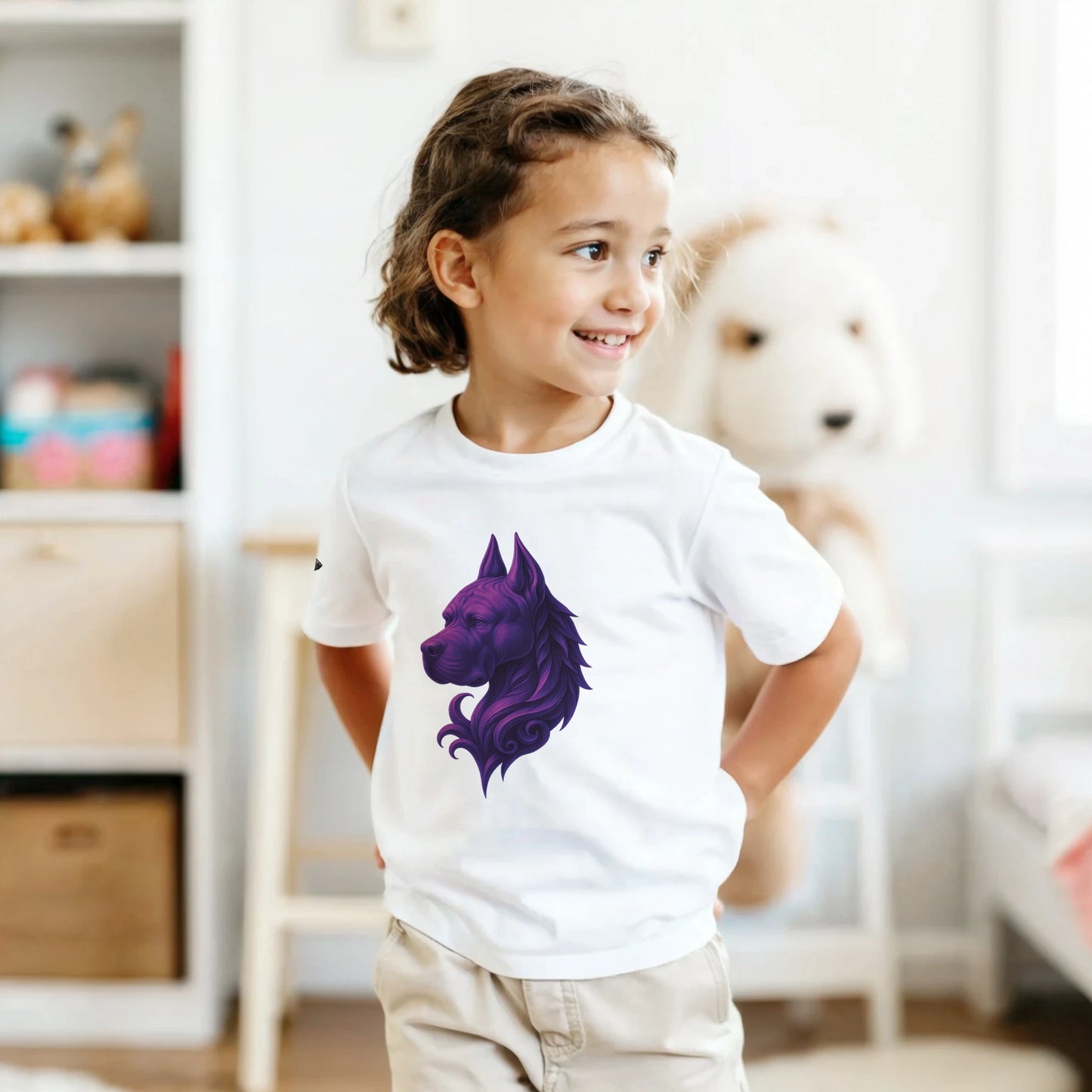 T-shirt enfant unisexe classique ras du cou blanc tête majestueuse Cane Corso