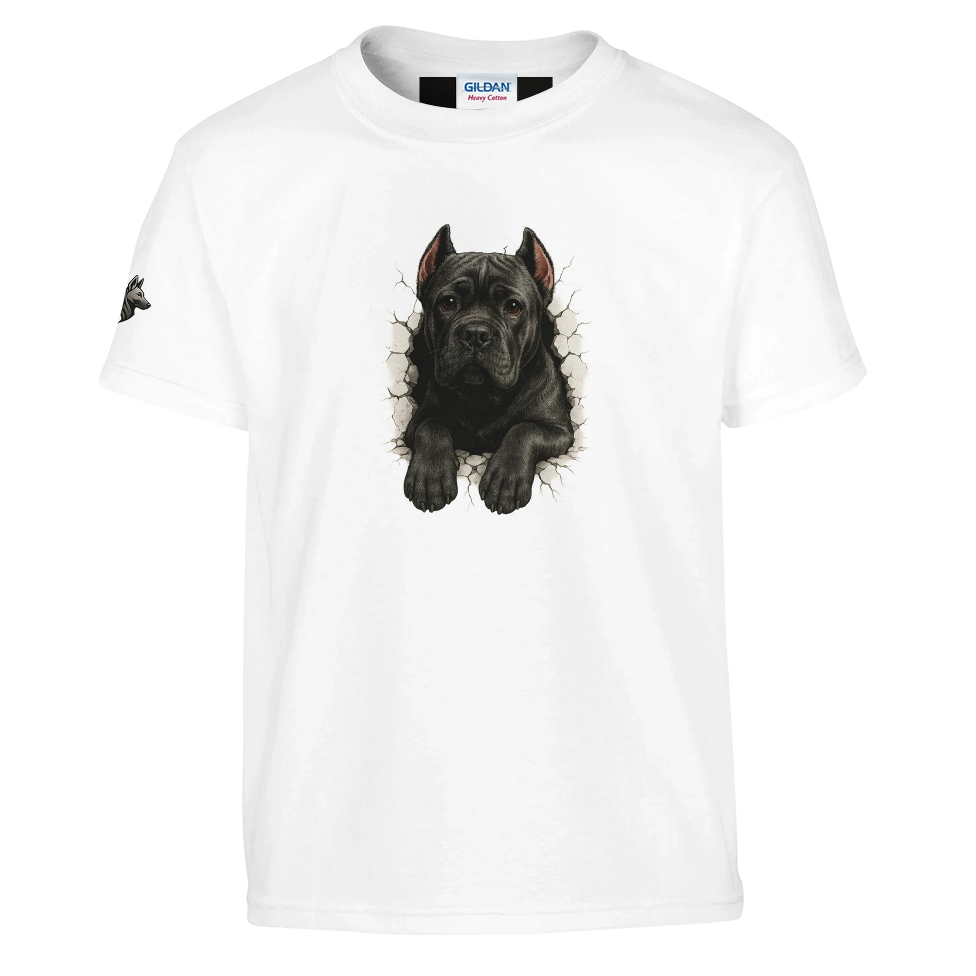 T-shirt enfant blanc Cane Corso trou mur