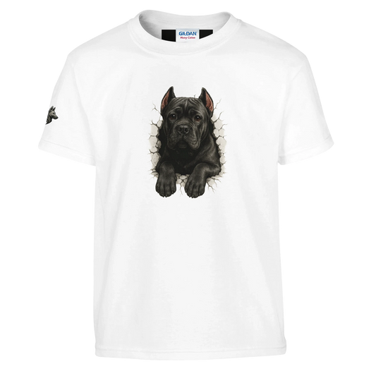 T-shirt enfant blanc Cane Corso trou mur