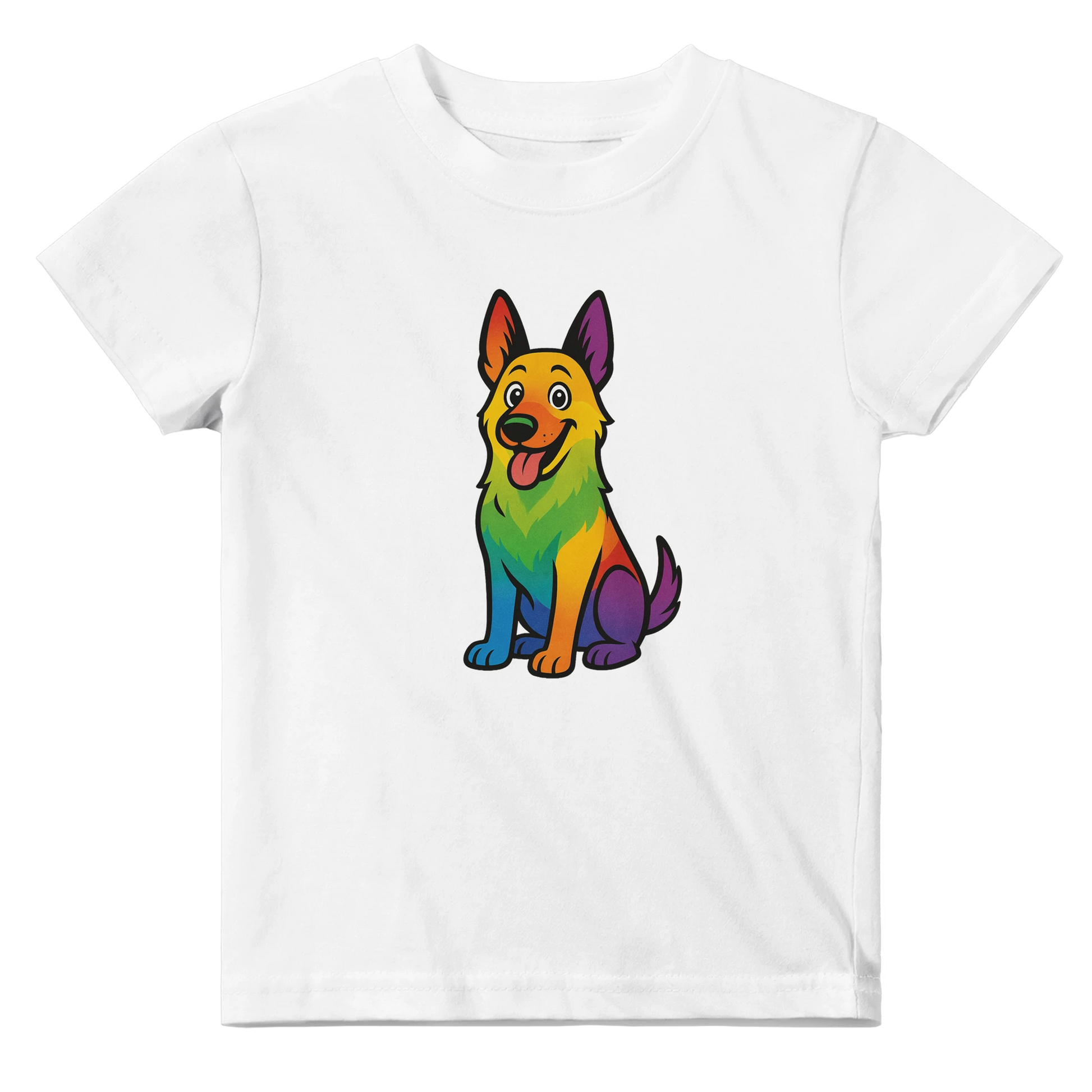 T-shirt bébé blanc coton manches courtes Malinois arc en ciel
