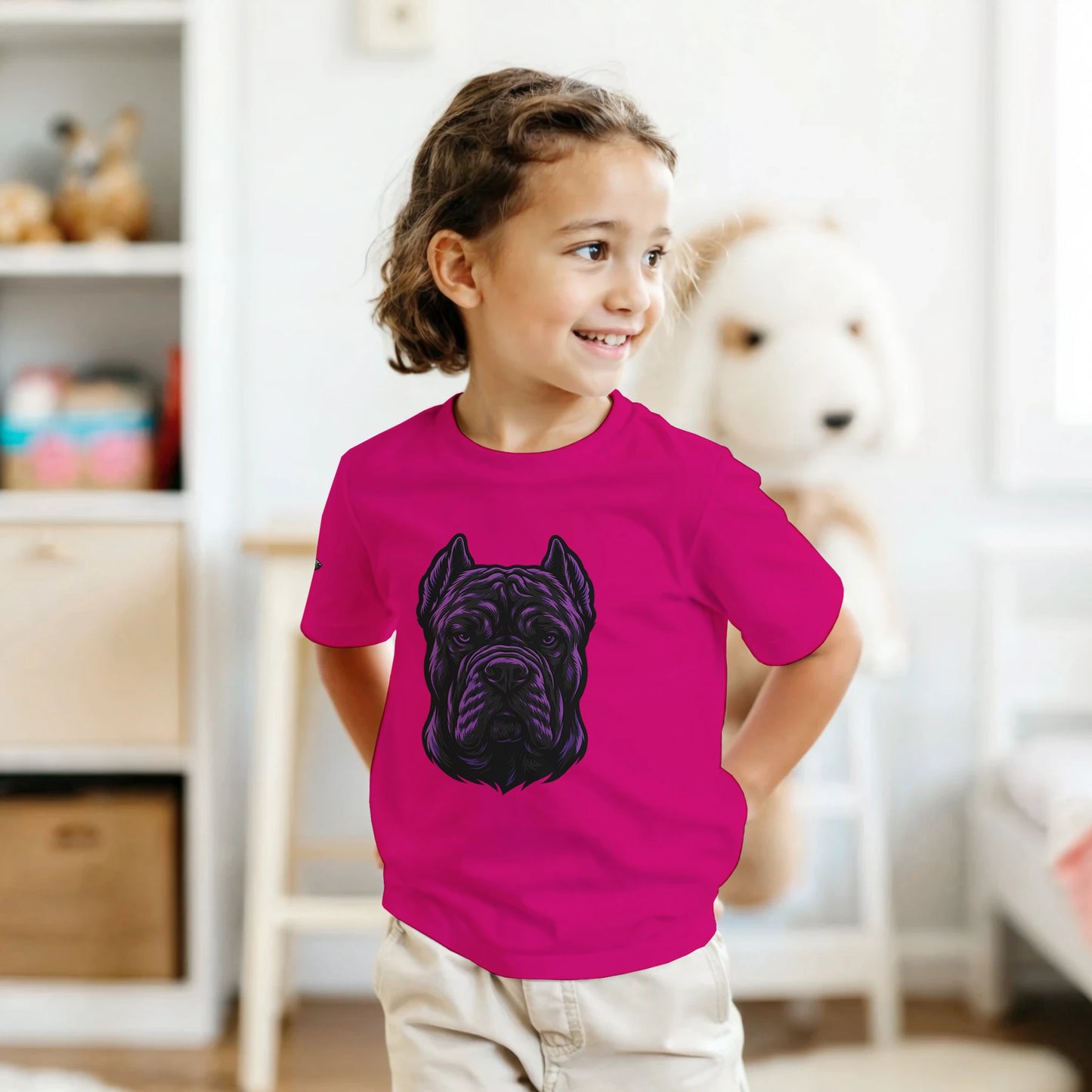 T-shirt enfant unisexe classique ras du cou fuchsia tête Cane Corso