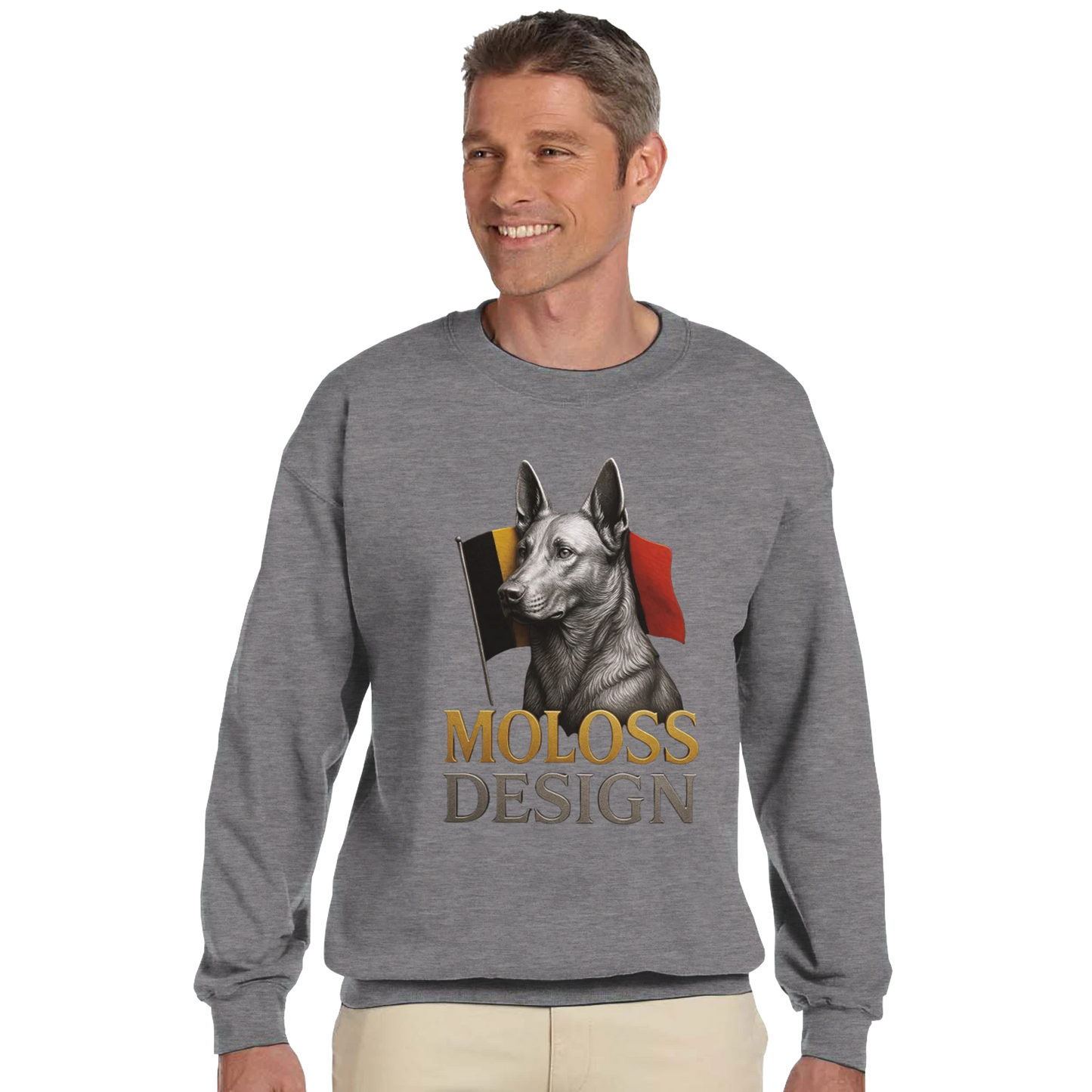Sweat-shirt adulte unisexe classique ras du cou gris Malinois+drapeau