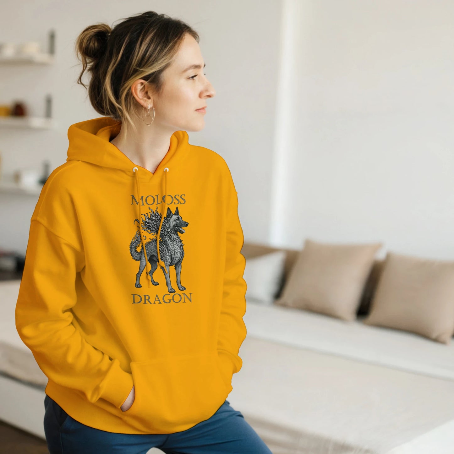 Sweat à capuche adulte unisexe classique jaune Moloss Dragon Malinois