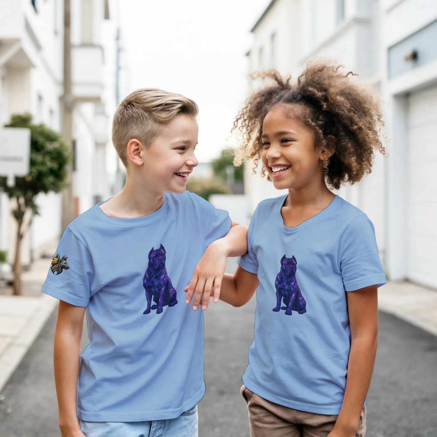 T-shirt enfant classique ras du cou Cane Corso 2 avec logo sur manche droite MolossDesign