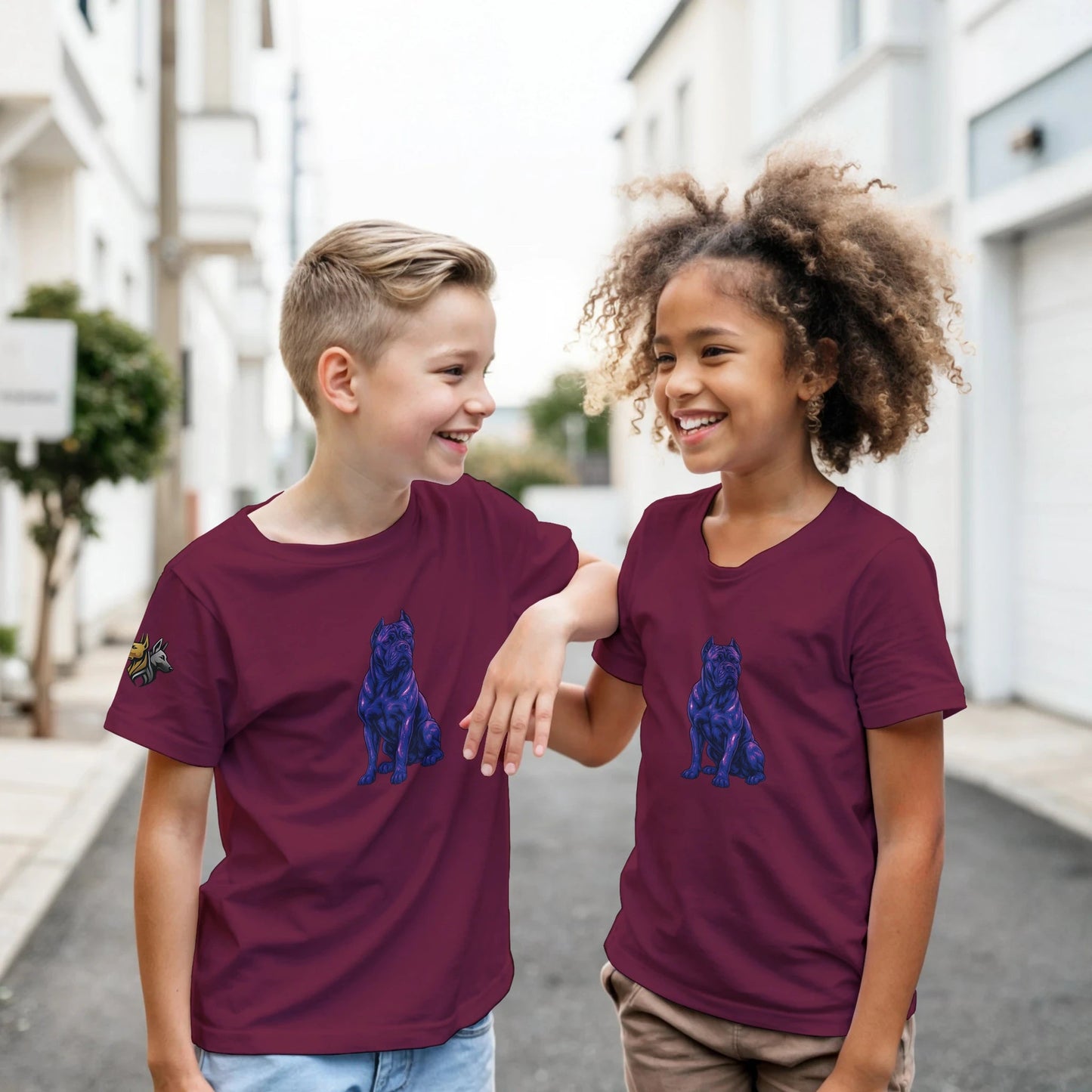 T-shirt enfant classique ras du cou Cane Corso 2 avec logo sur manche droite MolossDesign