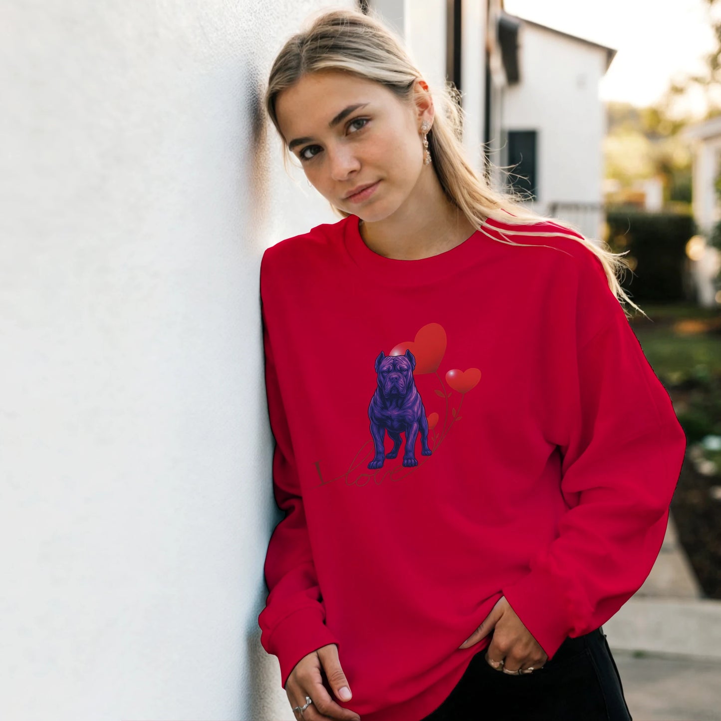 weat-shirt adulte unisexe classique ras du cou rouge I love Cane Corso