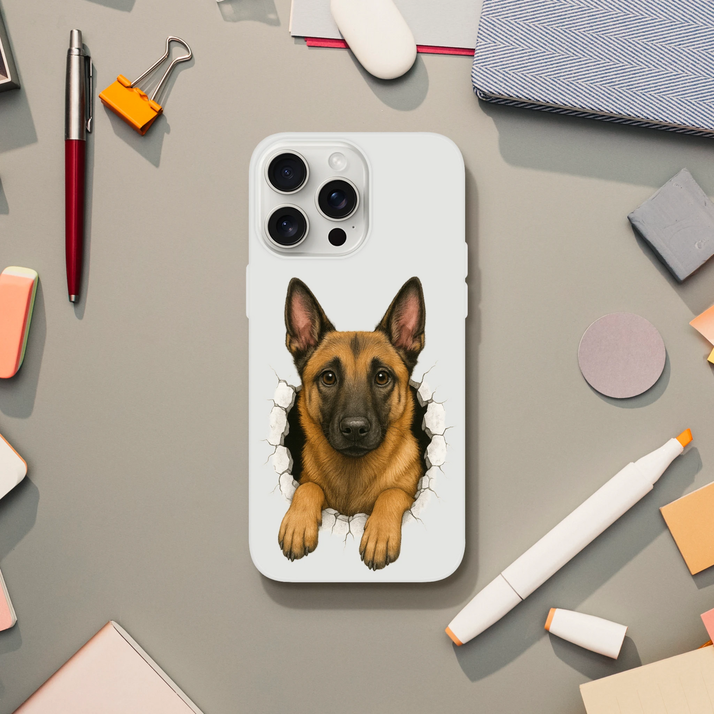Coque pour Iphone Malinois trou mur2