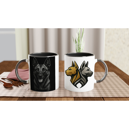 Mug céramique blanche 325 ml (11 oz) intérieur coloré noir-tête Malinois fond noir
