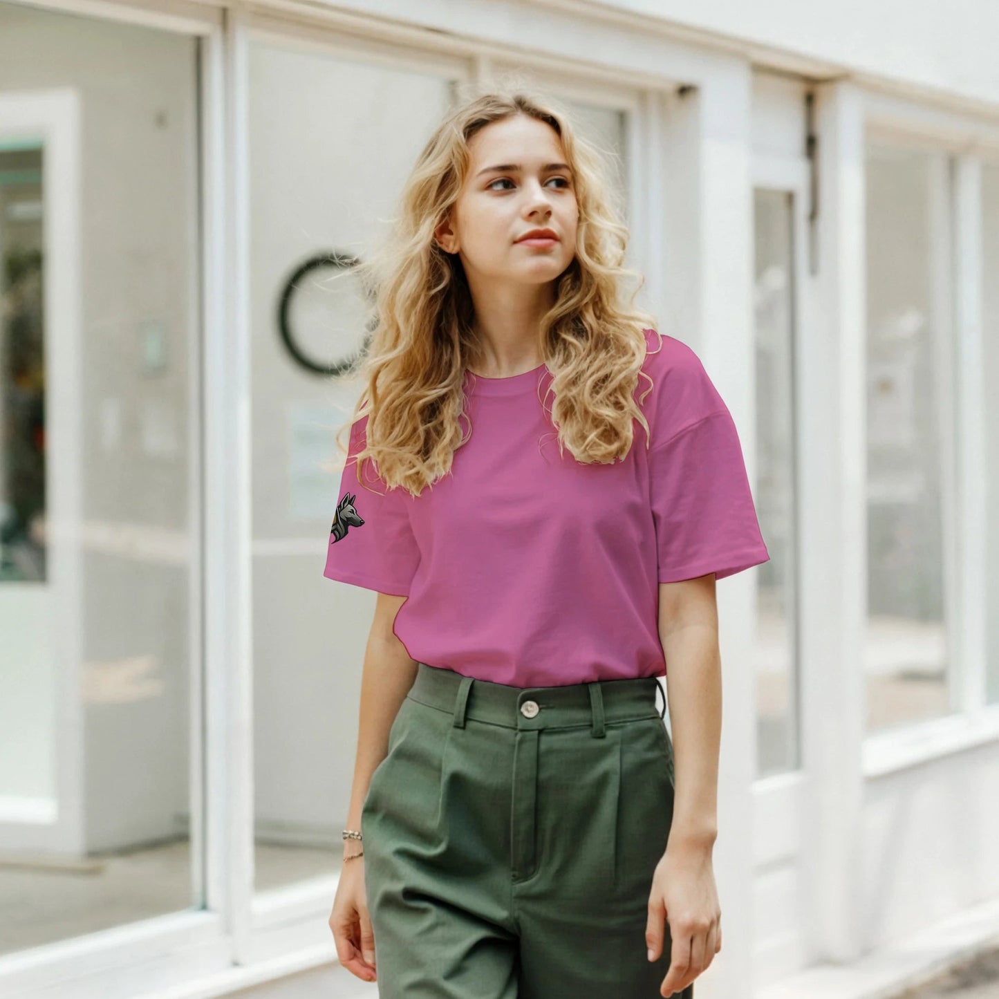 T-shirt adulte unisexe classique ras du cou avec logo sur manche droite MolossDesign