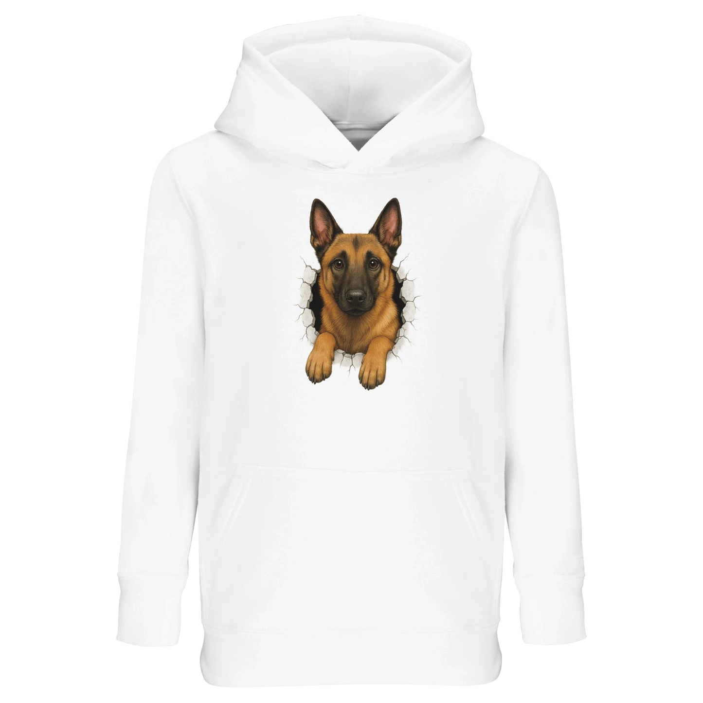 Sweat-shirt enfant à capuche blanc Malinois trou mur