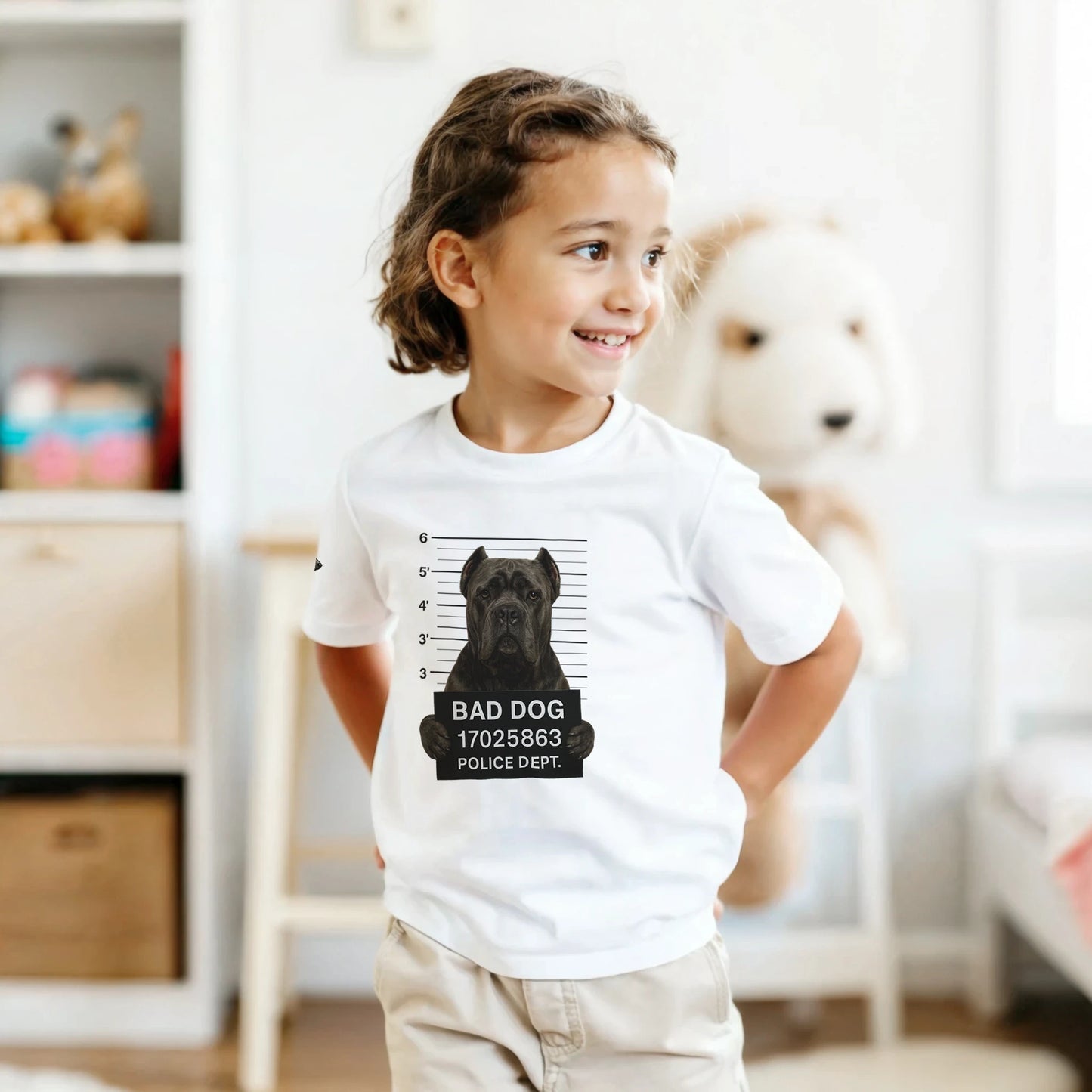 T-shirt enfant unisexe classique ras du cou blanc Bad Dog Cane Corso