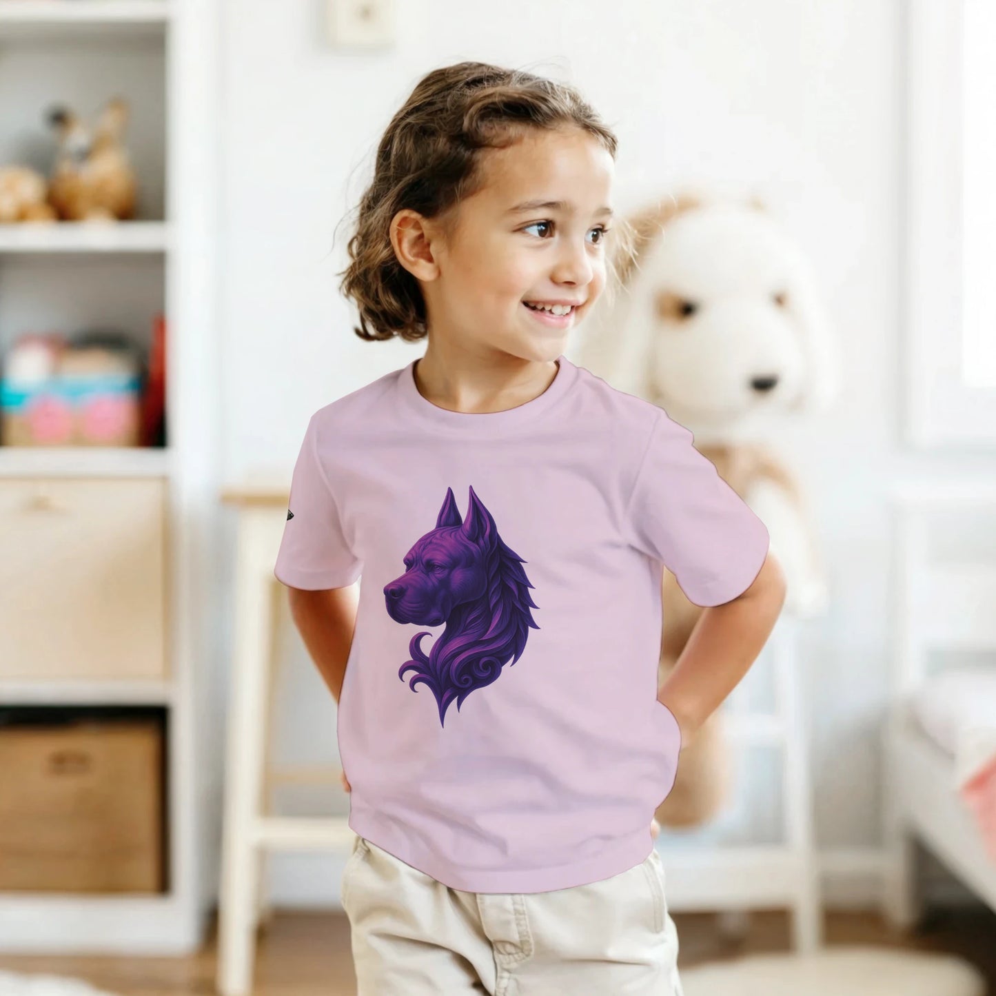 T-shirt enfant unisexe classique ras du cou rose tête majestueuse Cane Corso