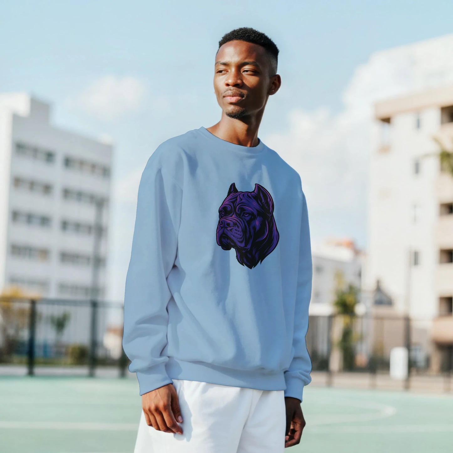 Sweat-shirt adulte unisexe classique ras du cou bleu tête Cane Corso