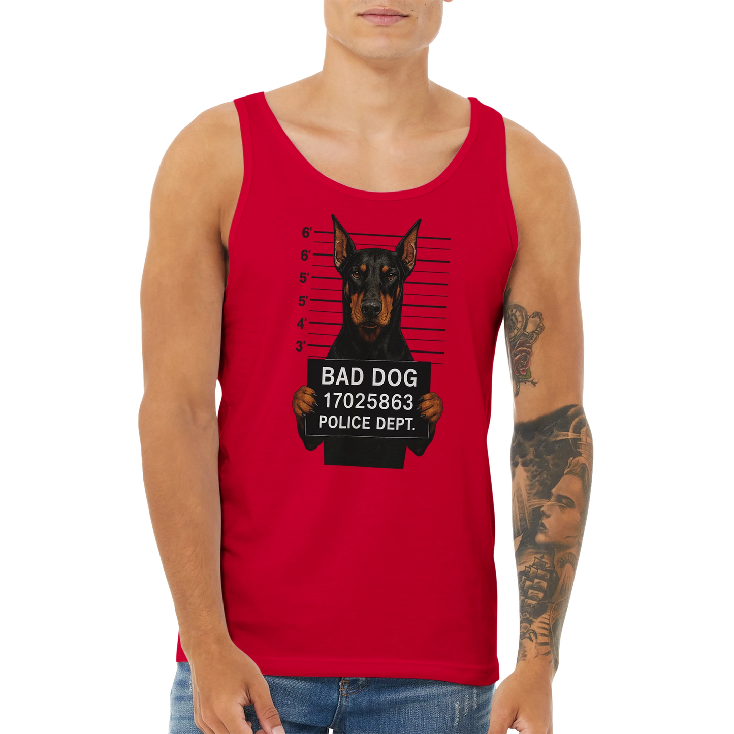 Débardeur adulte unisexe premium rouge Bad dog Dobermann