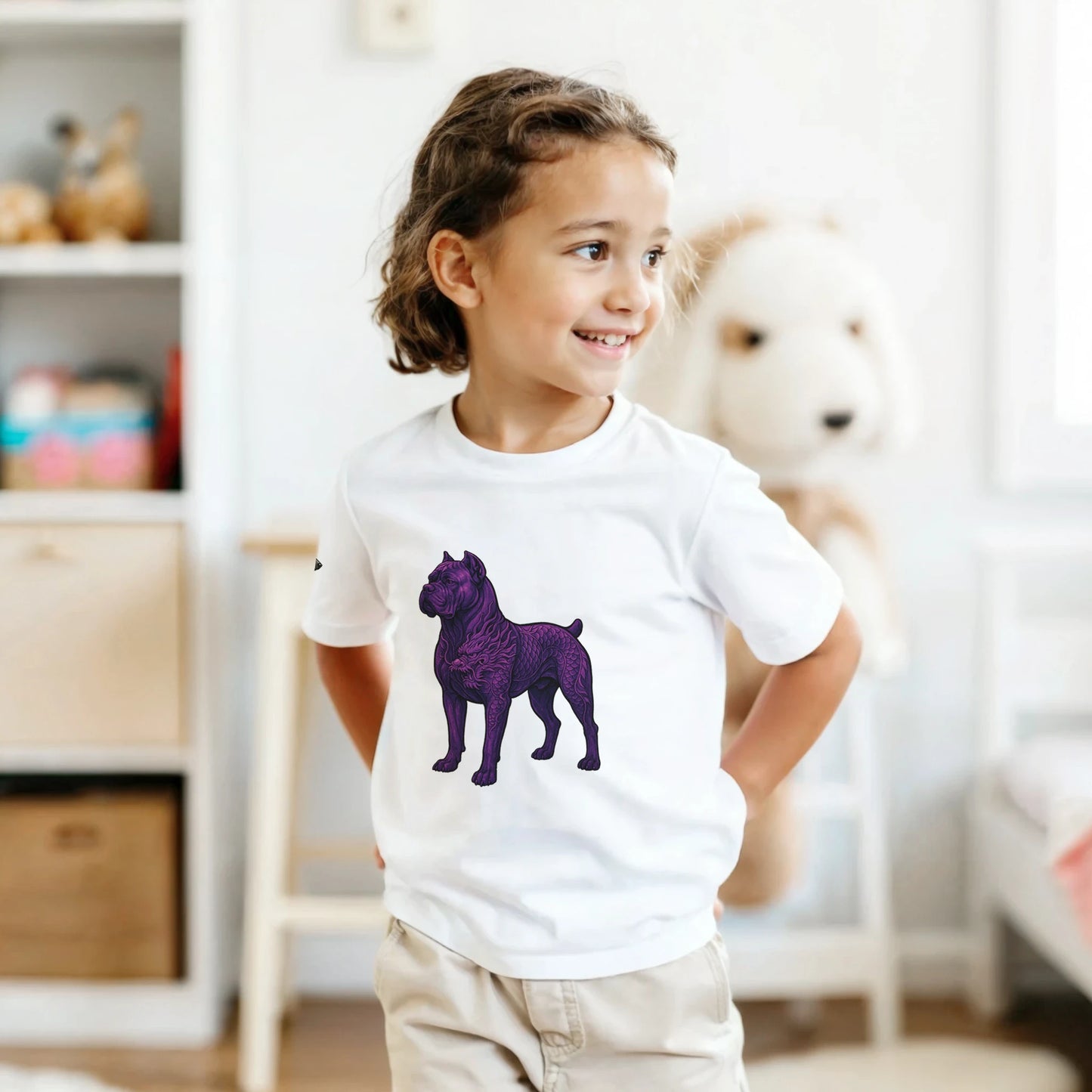 T-shirt enfant unisexe classique ras du cou blanc Cane Corso+Dragon